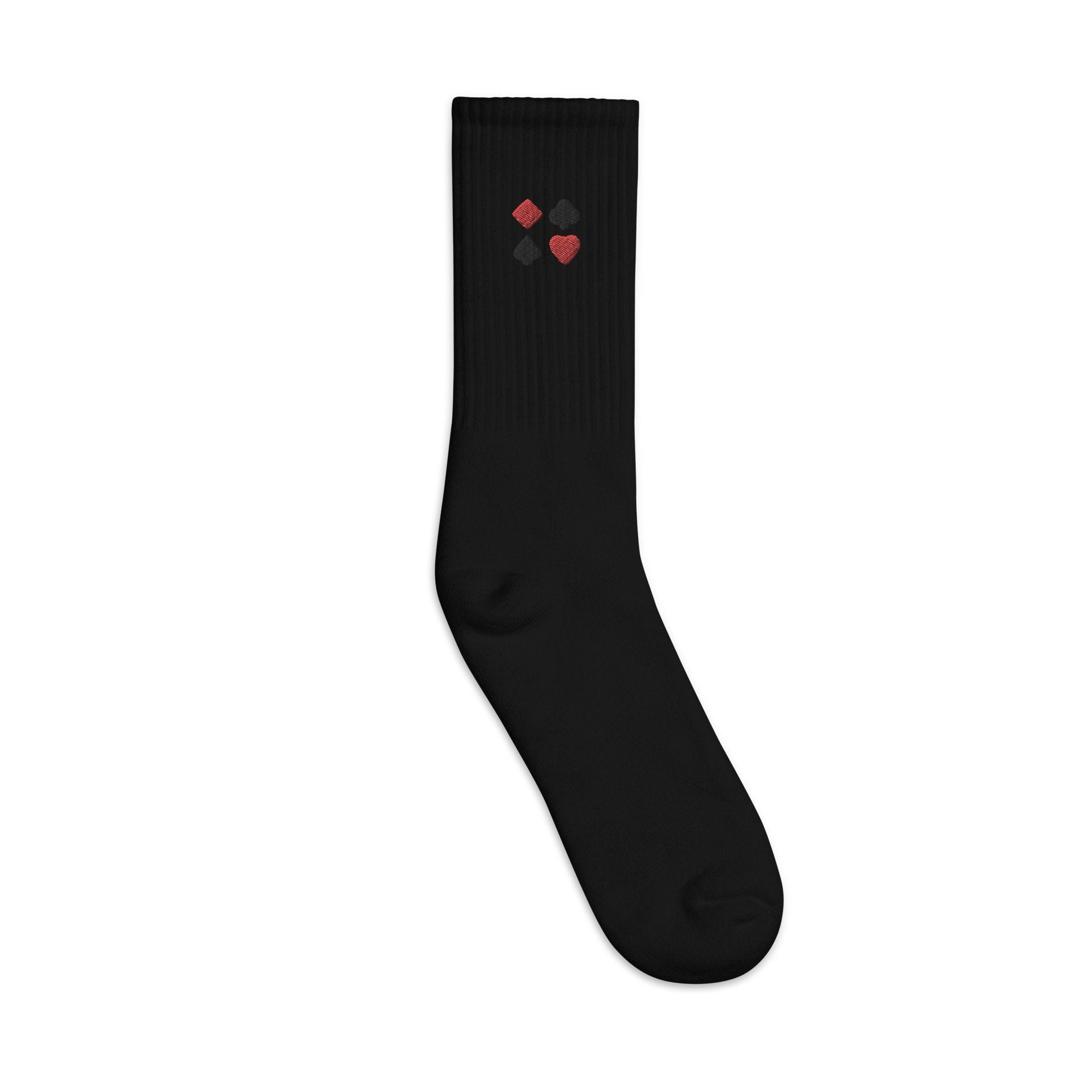 Card Suits Embroidered Socks, Premium Embroidered Socks, Long Socks Gift - Multiple Colors