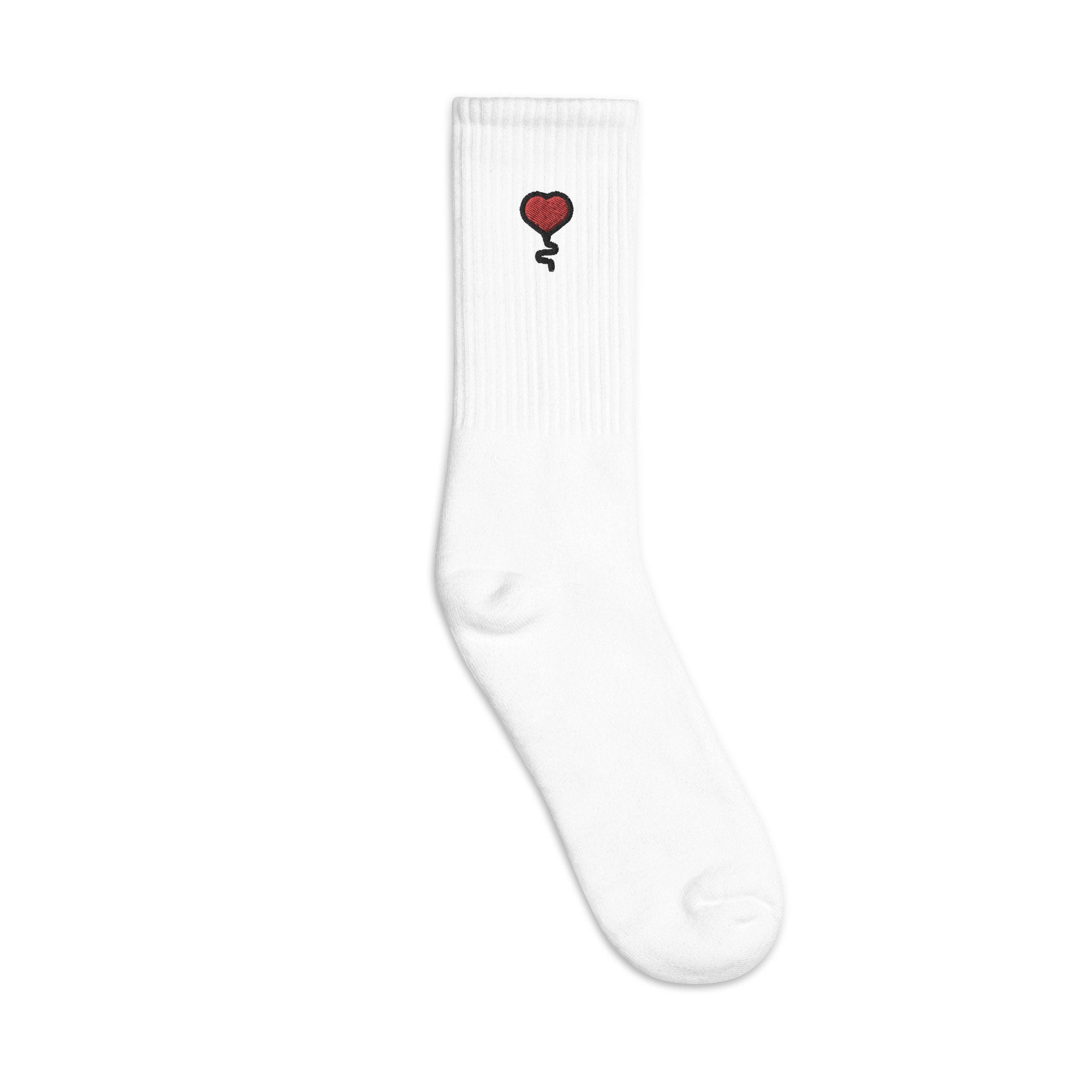 Heart Balloon Embroidered Socks, Premium Embroidered Socks, Long Socks Gift - Multiple Colors