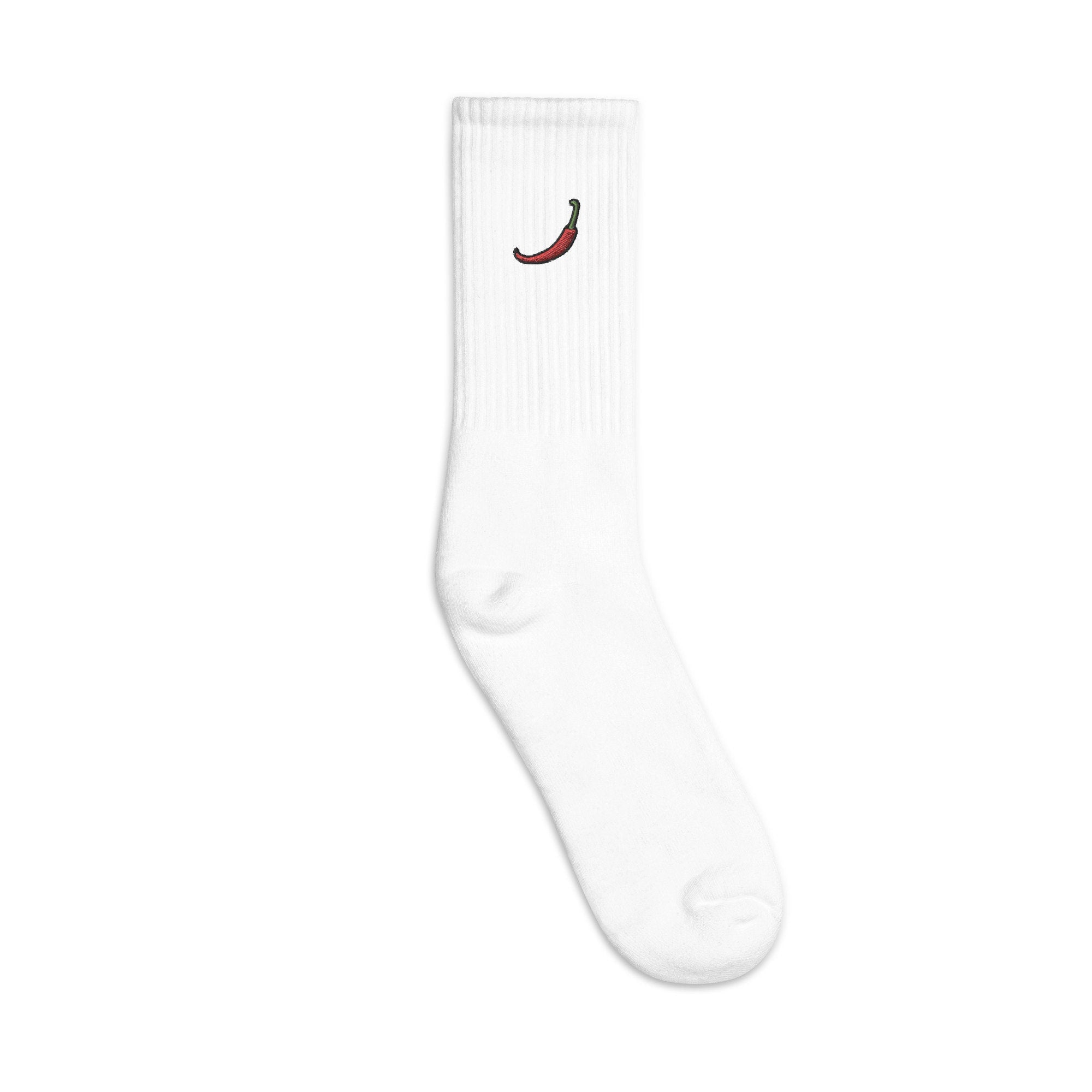 Chili Pepper Embroidered Socks, Premium Embroidered Socks, Long Socks Gift - Multiple Colors