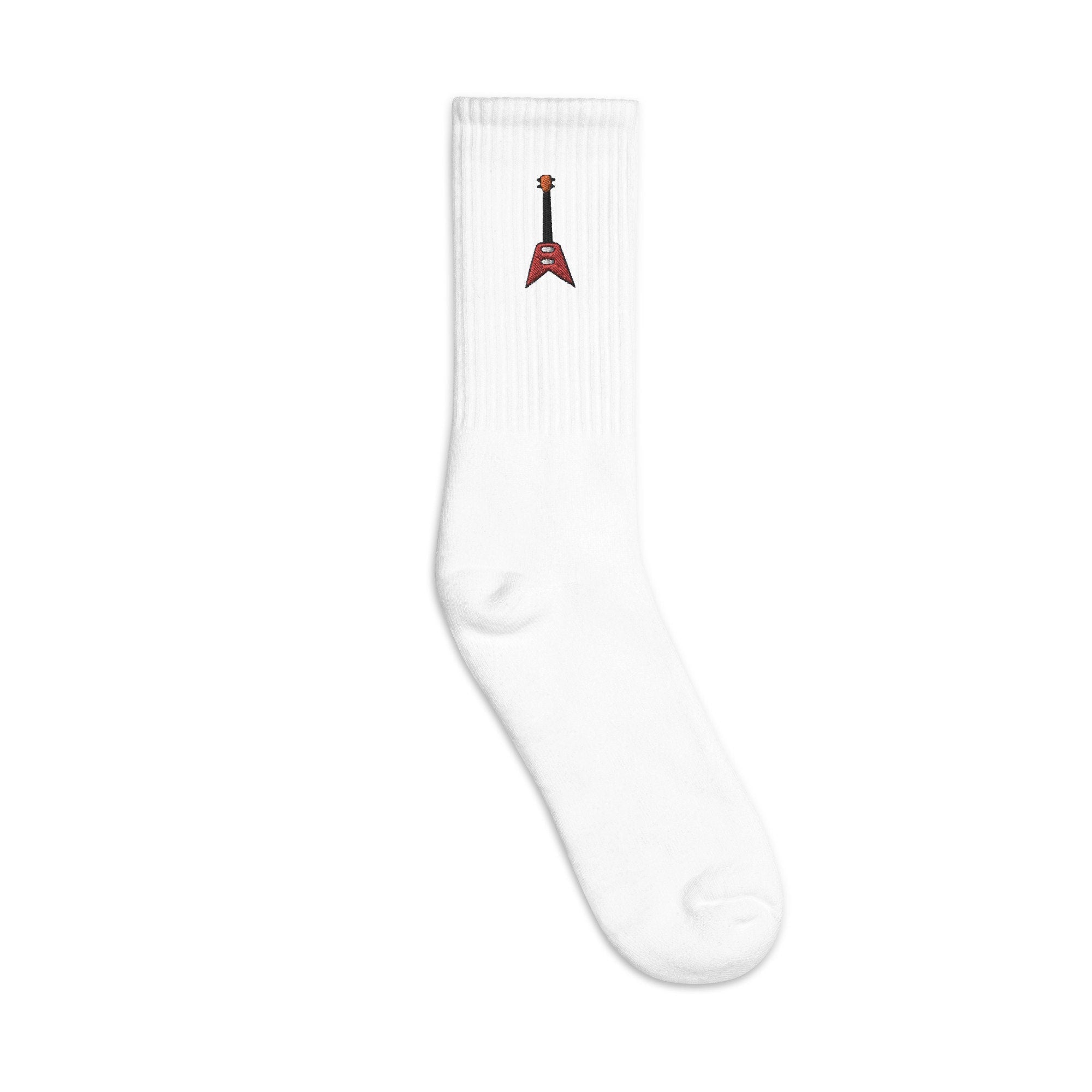 V-Guitar Embroidered Socks, Premium Embroidered Socks, Long Socks Gift - Multiple Colors