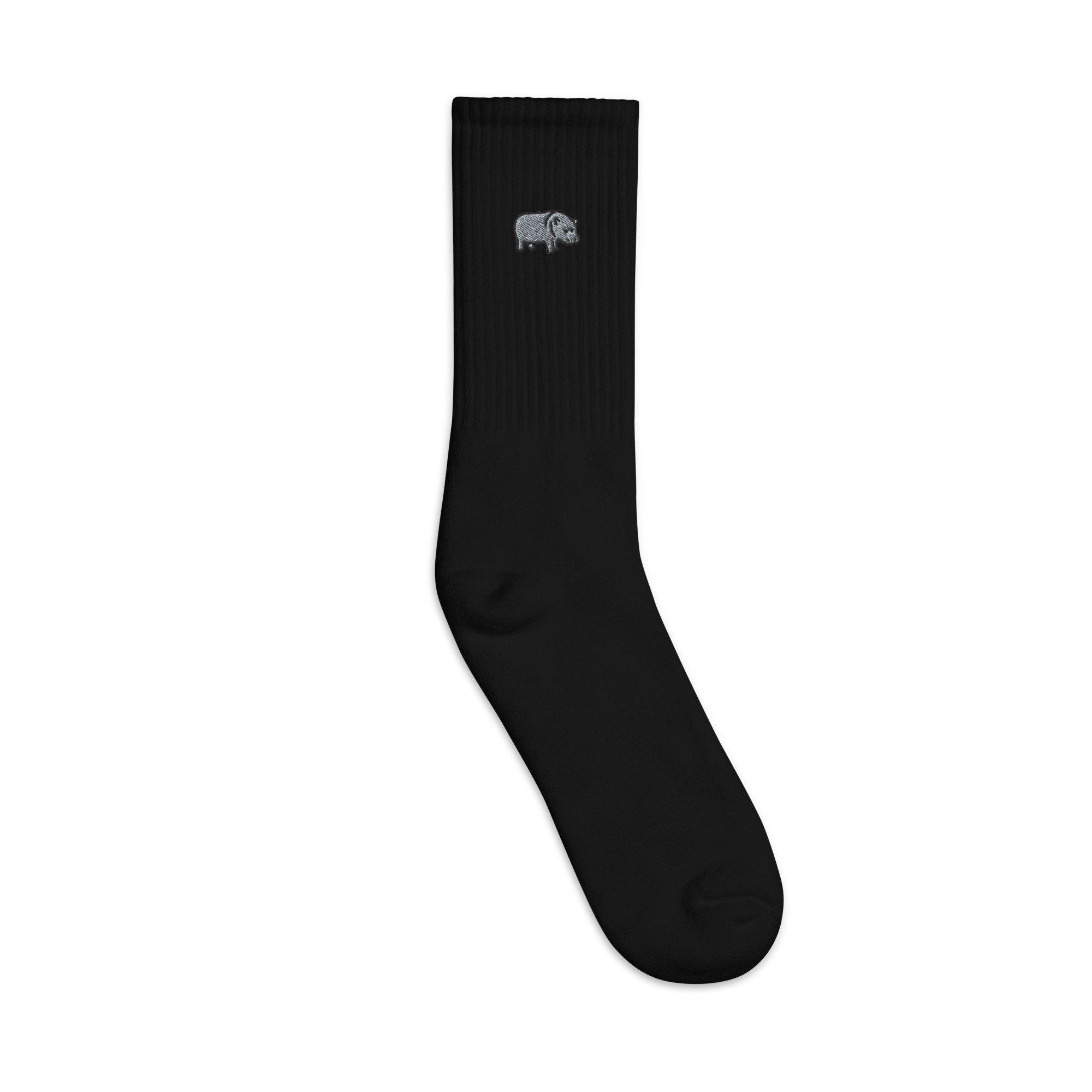 Hippo Embroidered Socks, Premium Embroidered Socks, Long Socks Gift - Multiple Colors