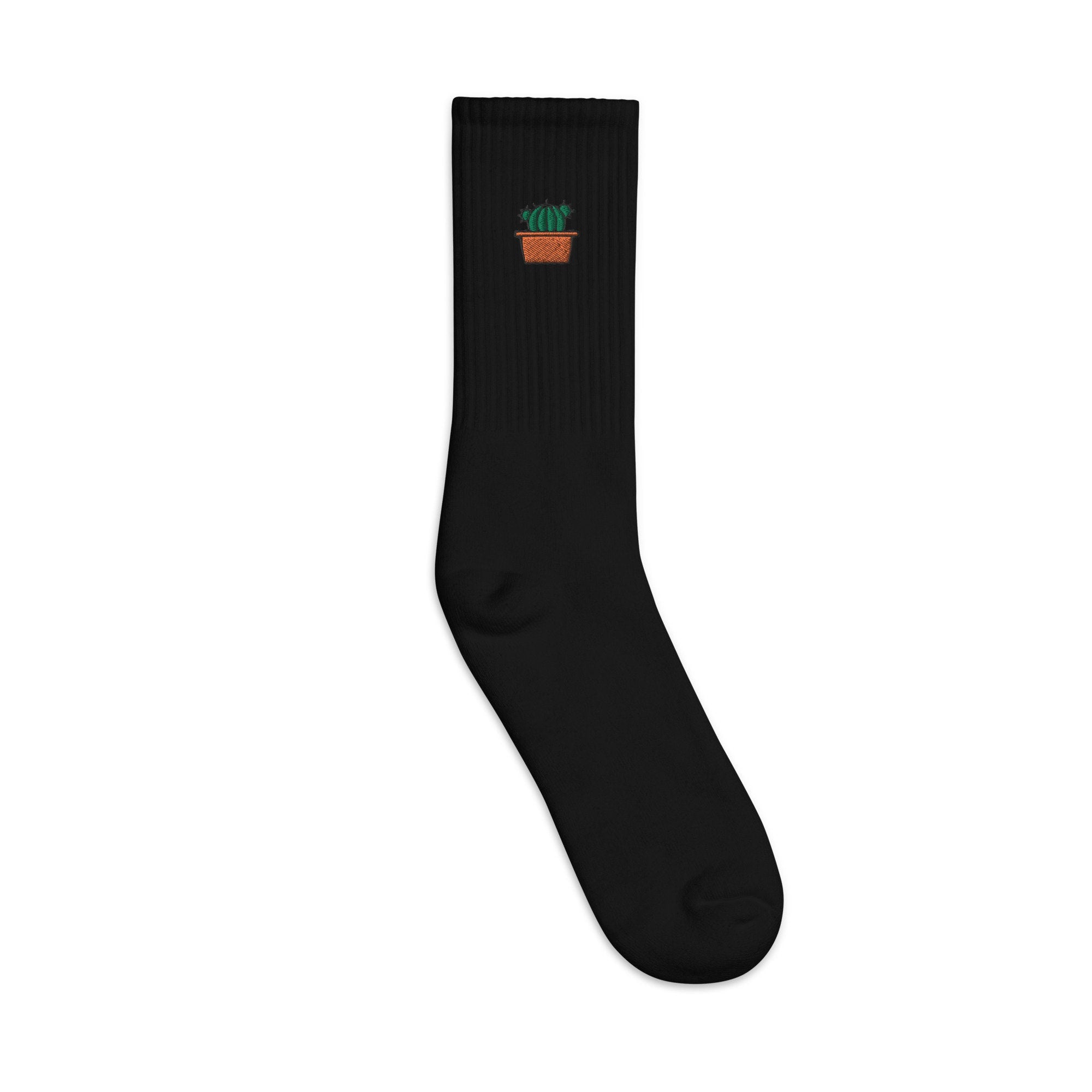 Cactus Plant Embroidered Socks, Premium Embroidered Socks, Long Socks Gift - Multiple Colors