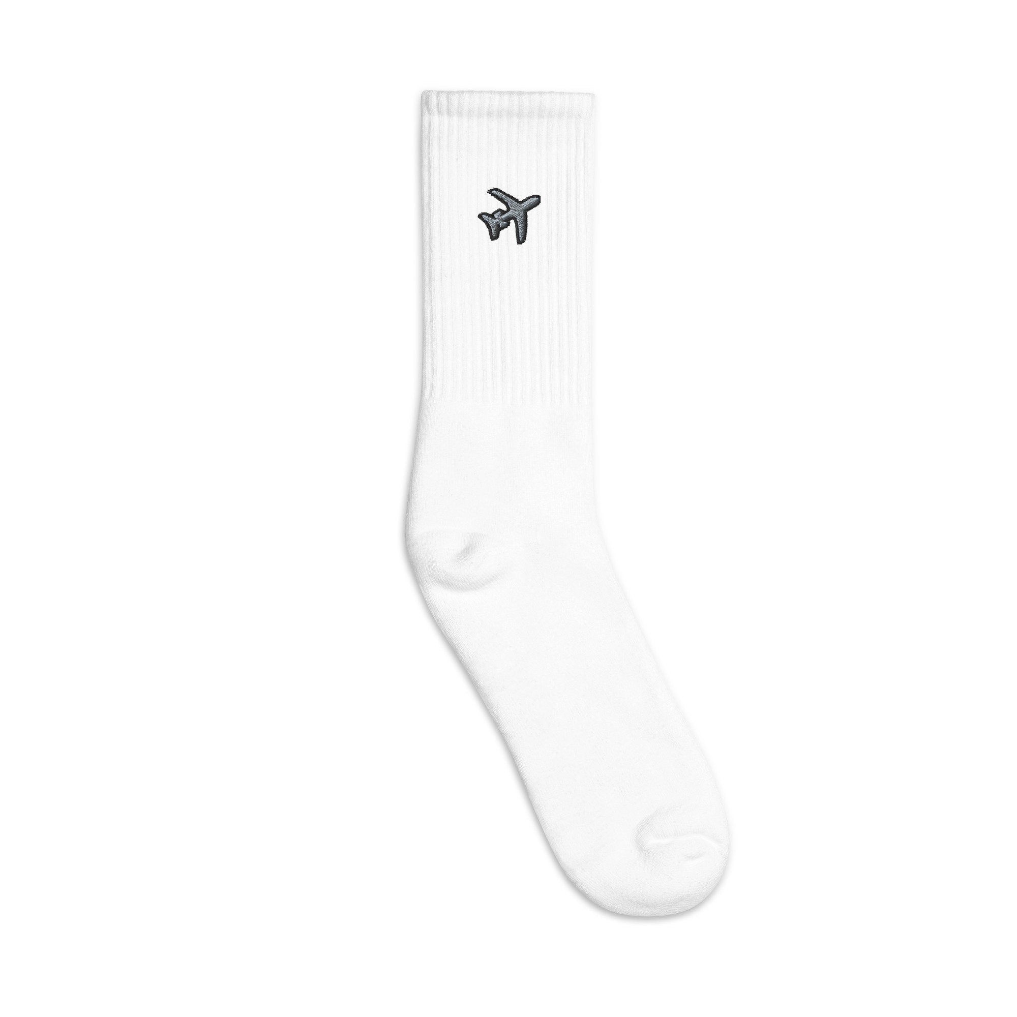 Airplane Embroidered Socks, Premium Embroidered Socks, Long Socks Gift - Multiple Colors