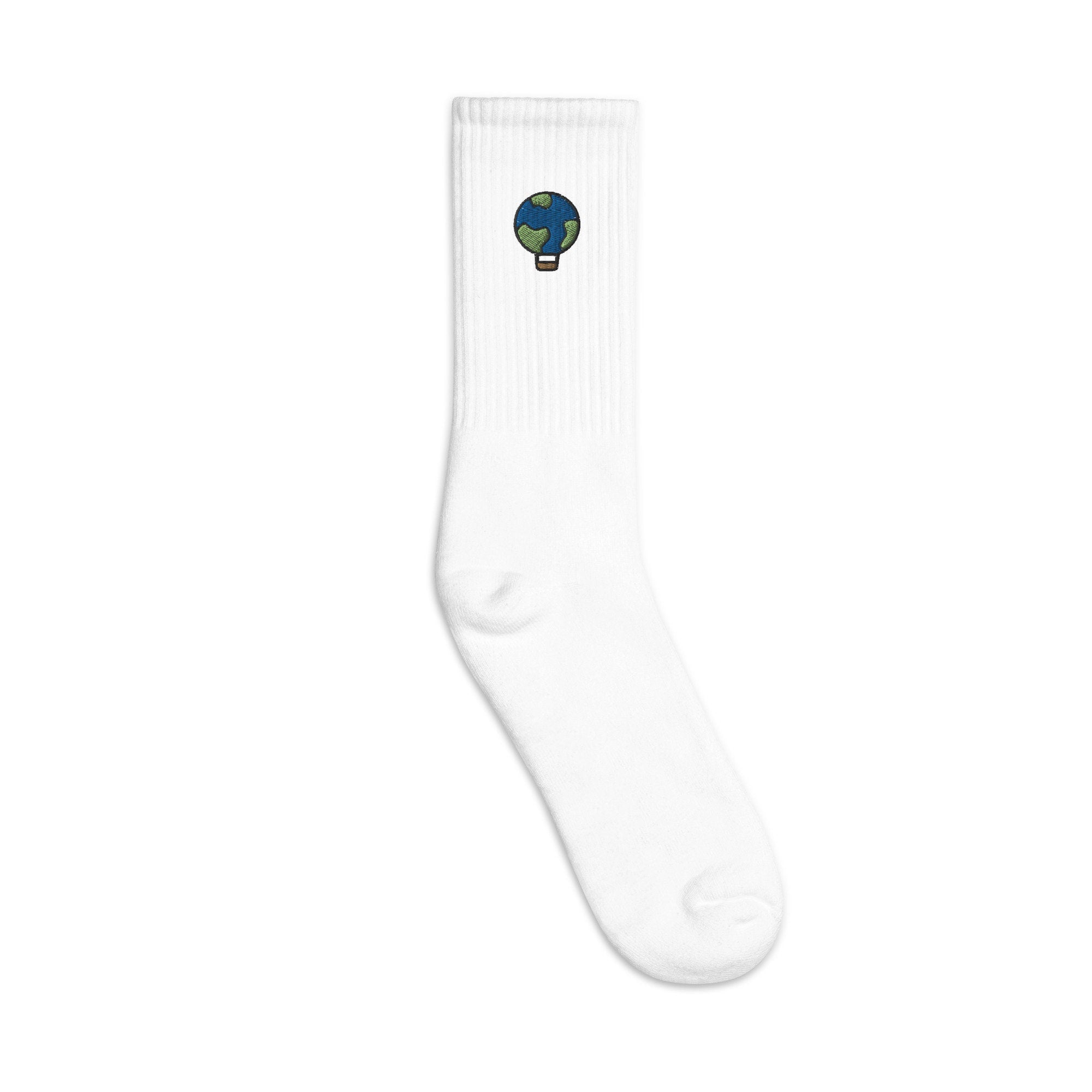 Earth Hot Air Balloon Embroidered Socks, Premium Embroidered Socks, Long Socks Gift - Multiple Colors