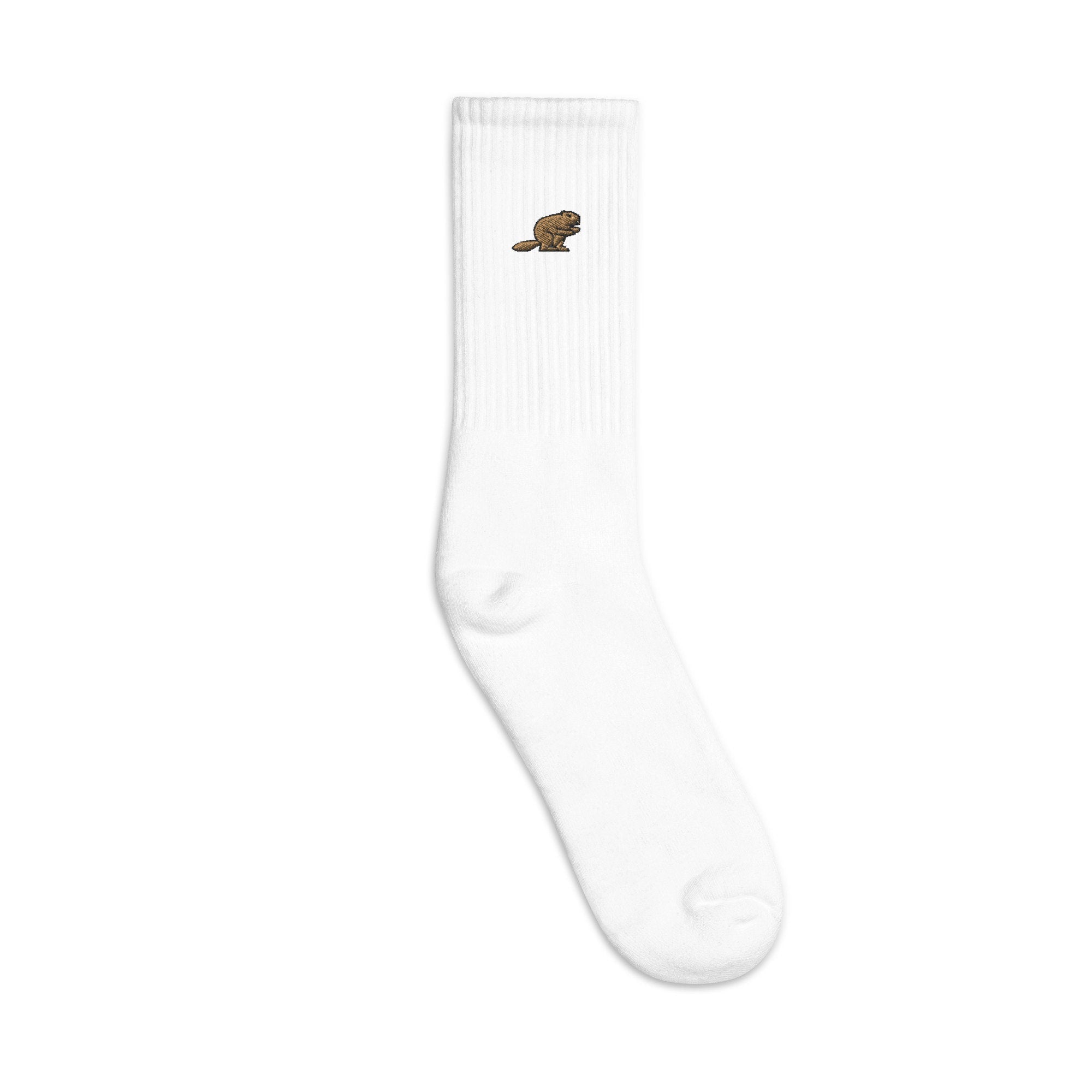 Beaver Embroidered Socks, Premium Embroidered Socks, Long Socks Gift - Multiple Colors