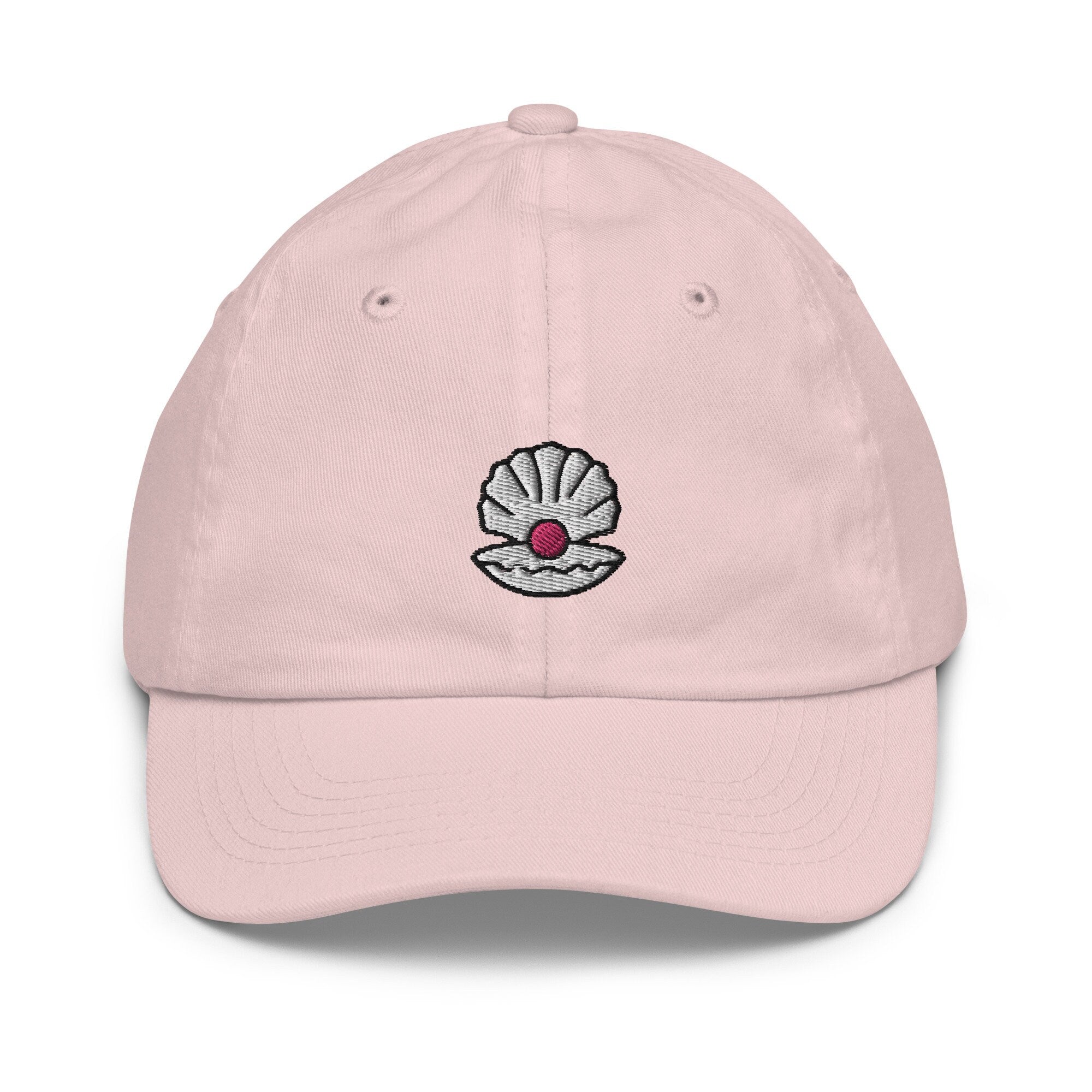 Pearl Clam Youth Baseball Cap, Handmade Kids Hat, Embroidered Childrens Hat Gift - Multiple Colors