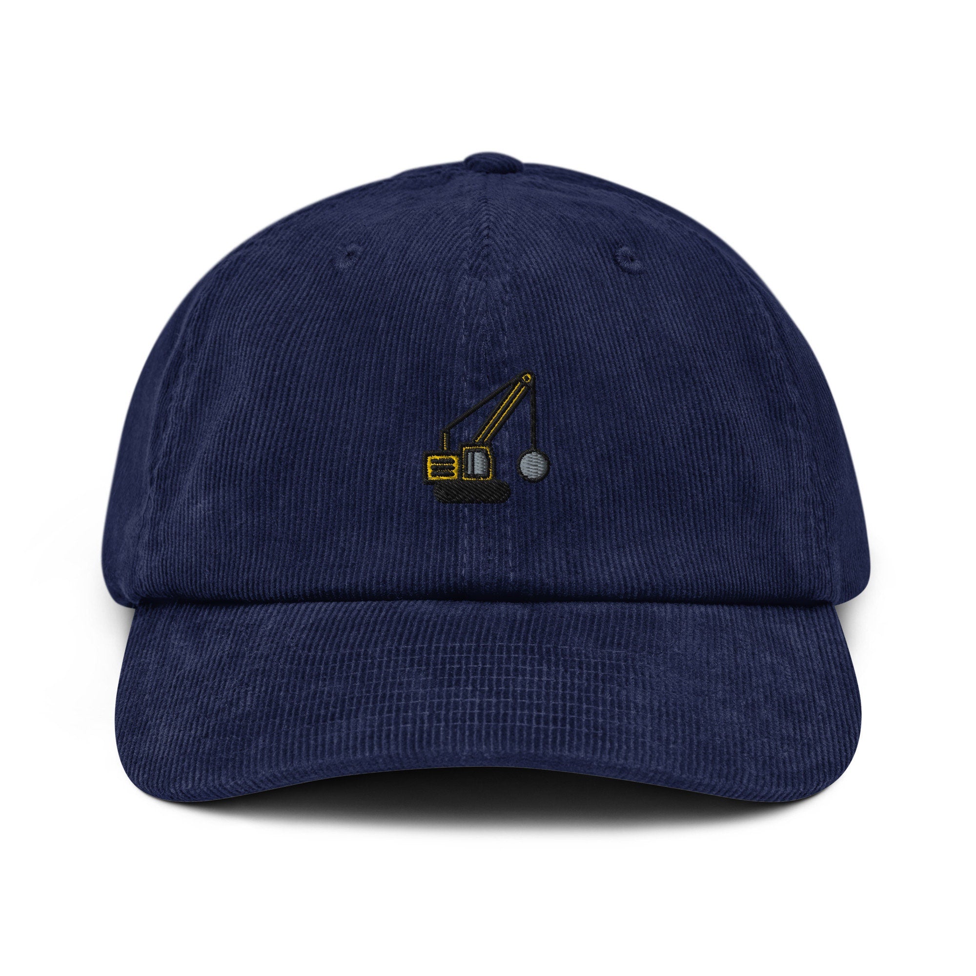 Wrecking Ball Corduroy Hat, Handmade Embroidered Corduroy Dad Cap, Construction Worker - Multiple Colors
