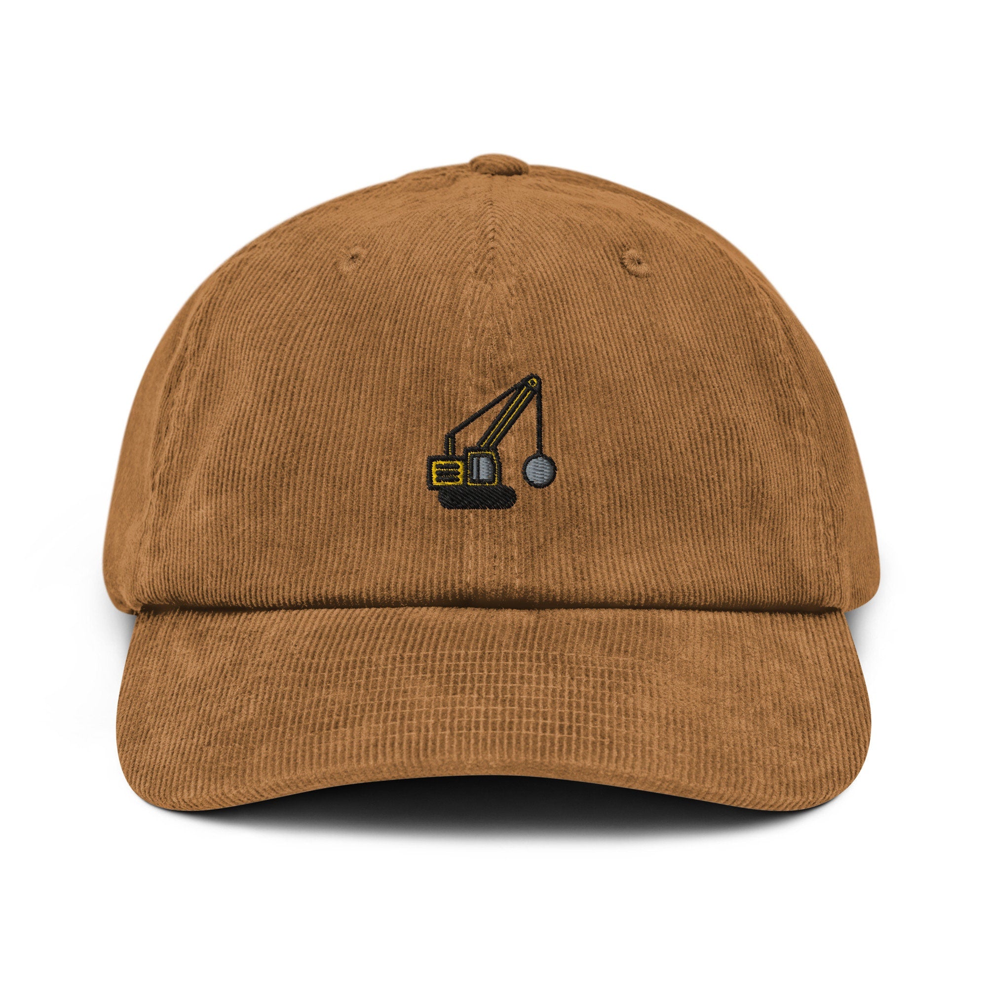 Wrecking Ball Corduroy Hat, Handmade Embroidered Corduroy Dad Cap, Construction Worker - Multiple Colors