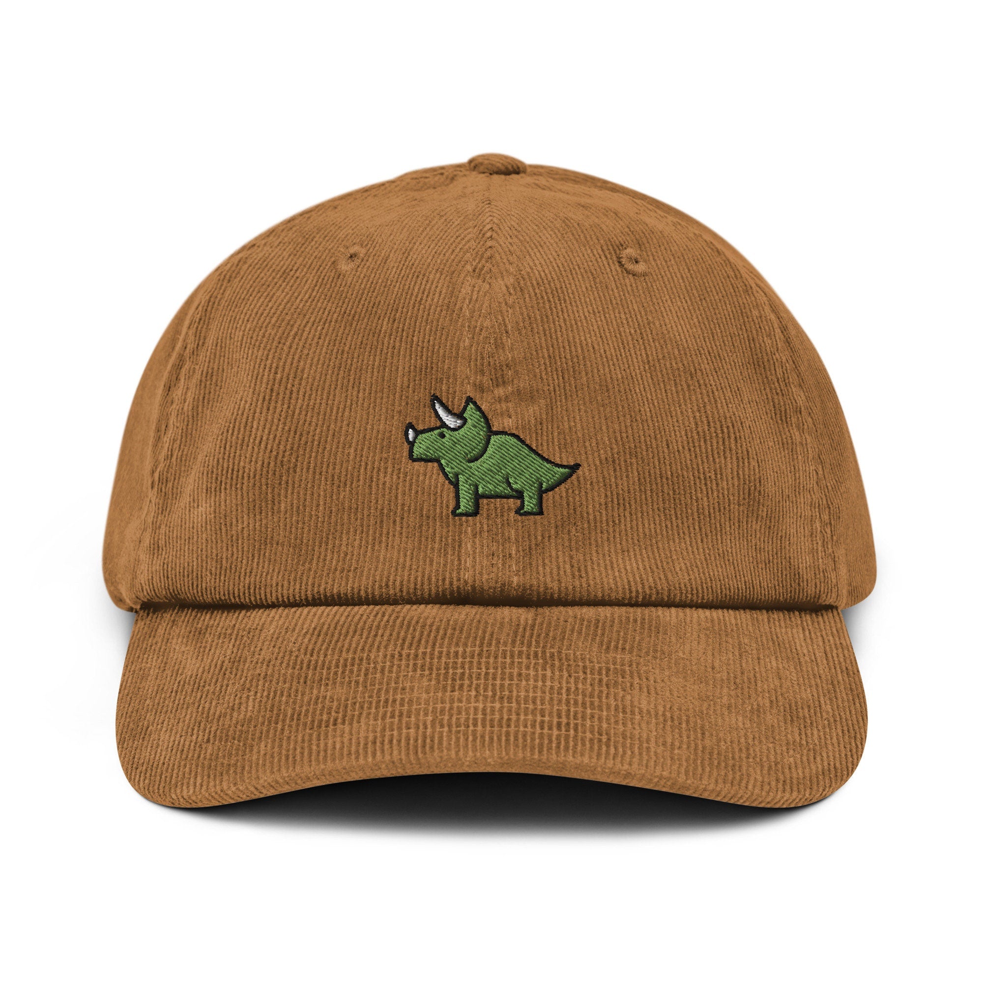 Triceratops Corduroy Hat, Handmade Embroidered Corduroy Dad Cap - Multiple Colors