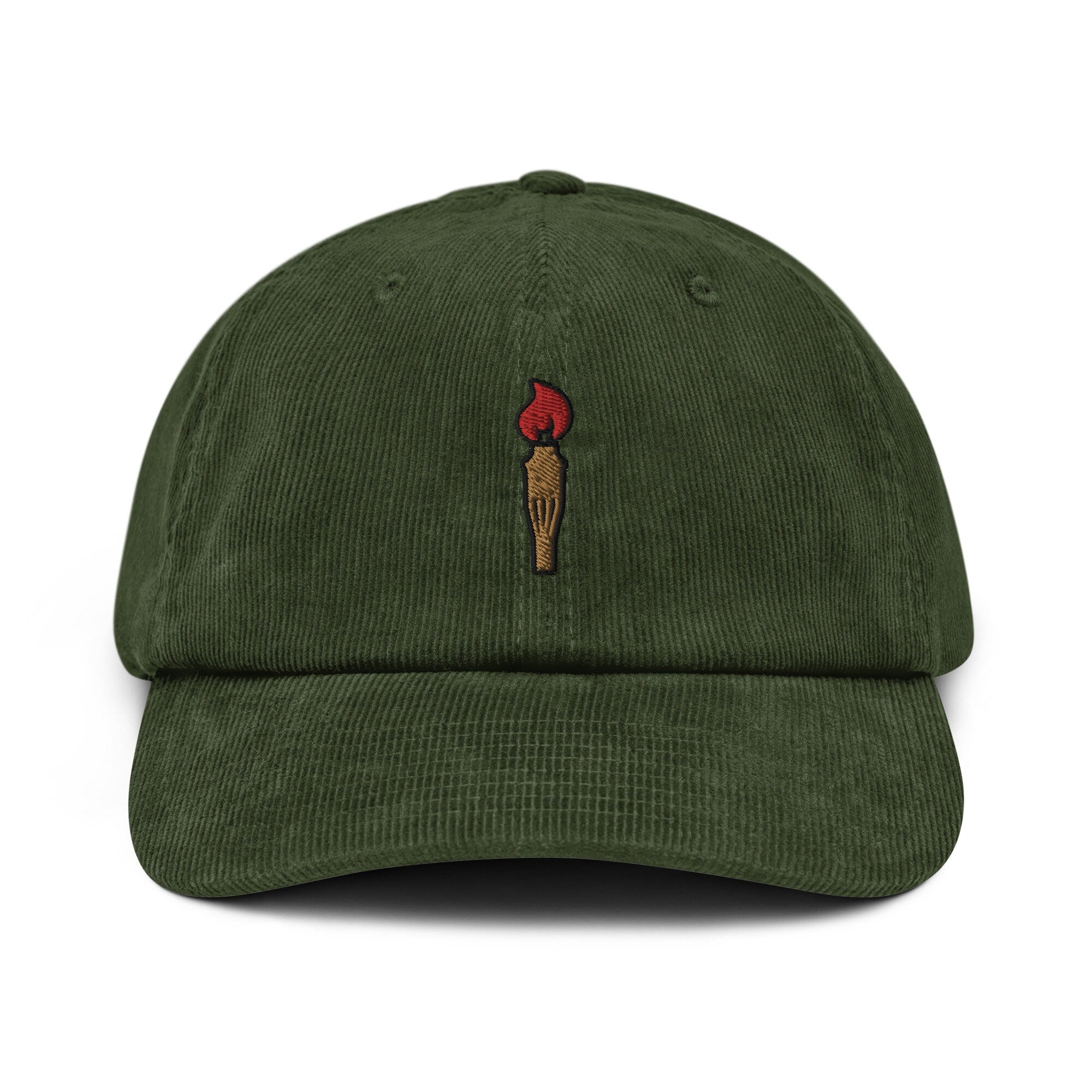 Tiki Torch Corduroy Hat, Handmade Embroidered Corduroy Dad Cap - Multiple Colors