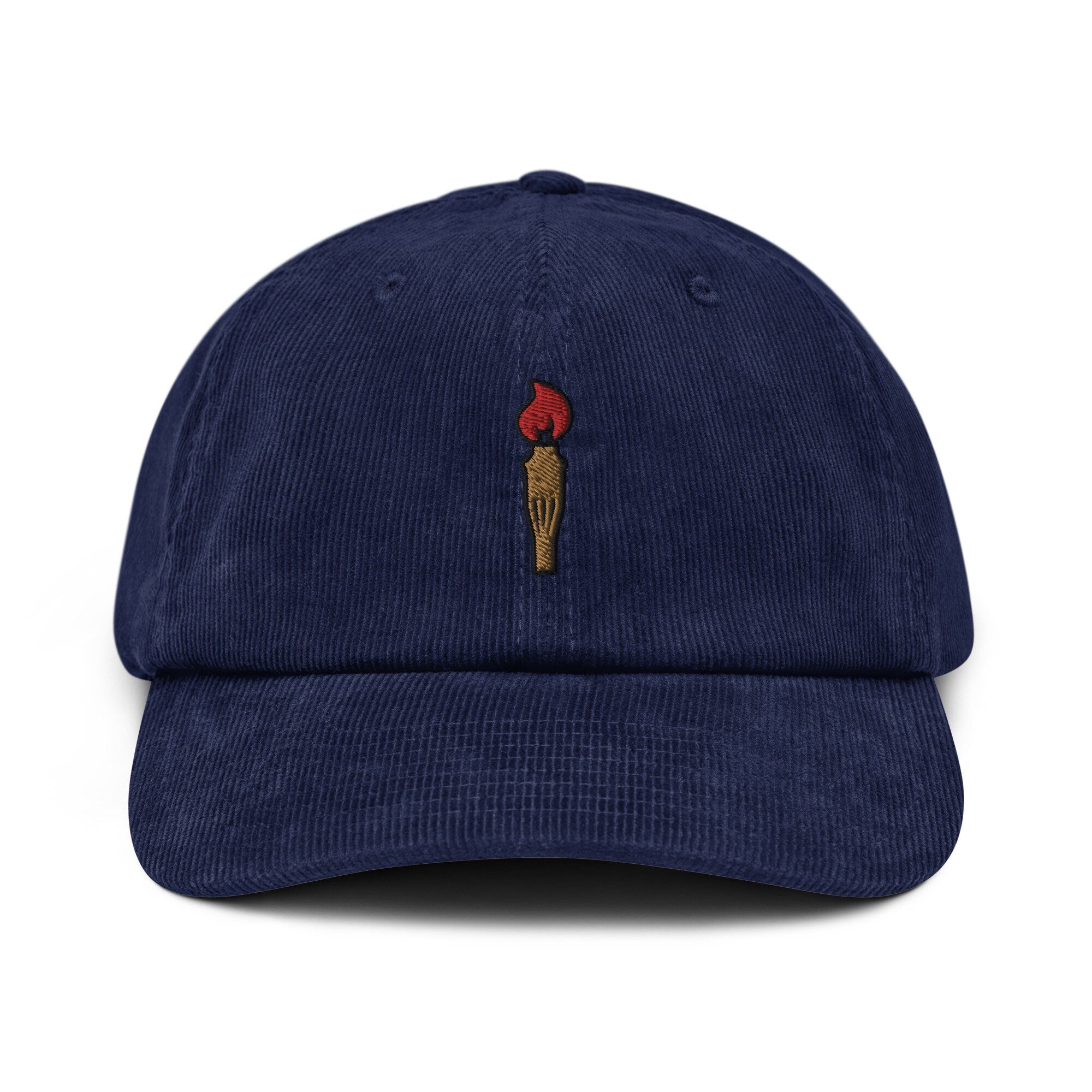Tiki Torch Corduroy Hat, Handmade Embroidered Corduroy Dad Cap - Multiple Colors
