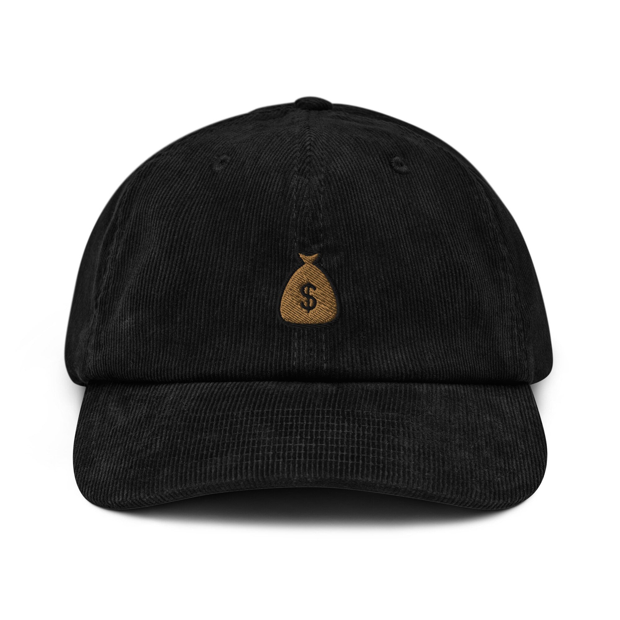 Sack of Money Corduroy Hat, Handmade Embroidered Corduroy Dad Cap - Multiple Colors