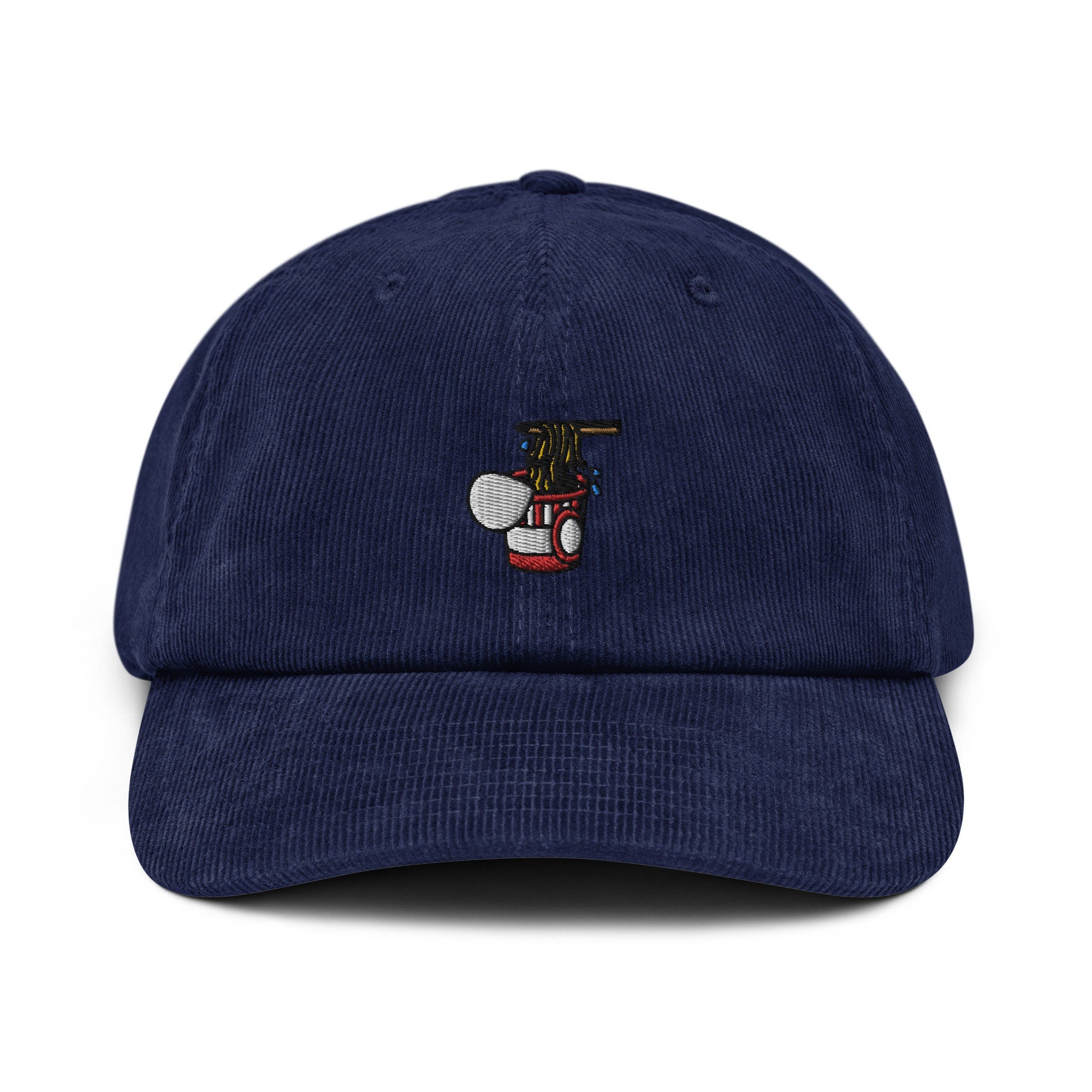 Noodles Corduroy Hat, Handmade Embroidered Corduroy Dad Cap, Instant Noodles - Multiple Colors