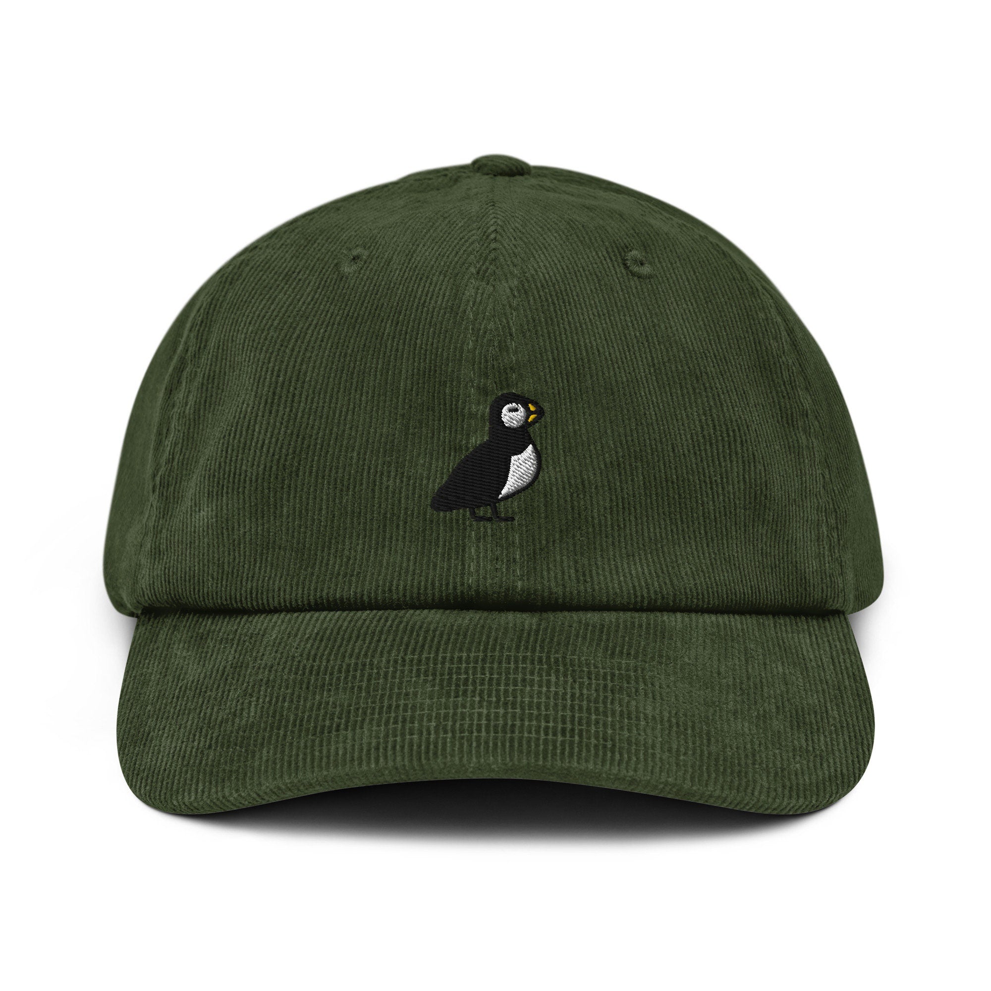 Puffin Corduroy Hat, Handmade Embroidered Corduroy Dad Cap - Multiple Colors