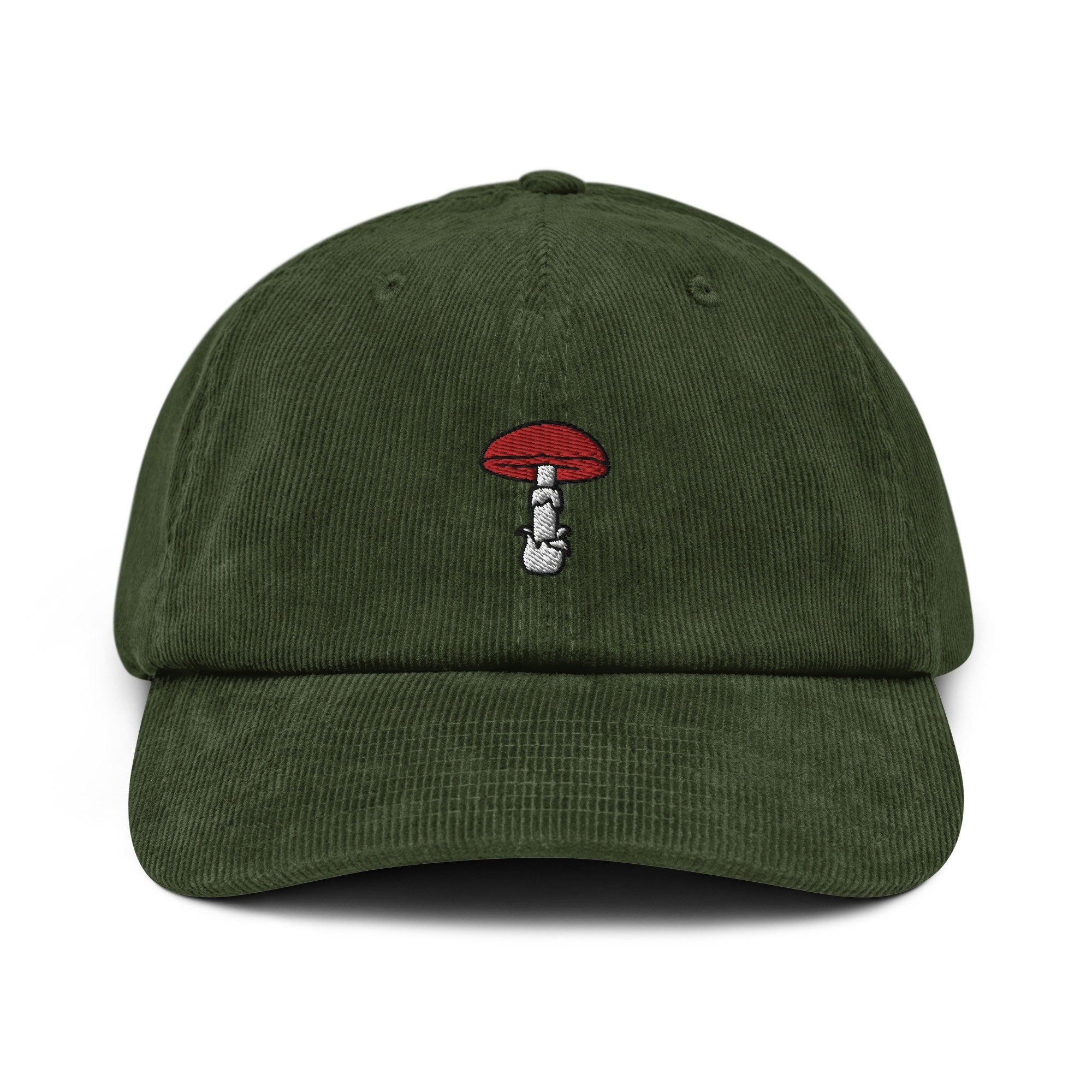 Mushroom Corduroy Hat, Toadstool Handmade Embroidered Corduroy Dad Cap - Multiple Colors