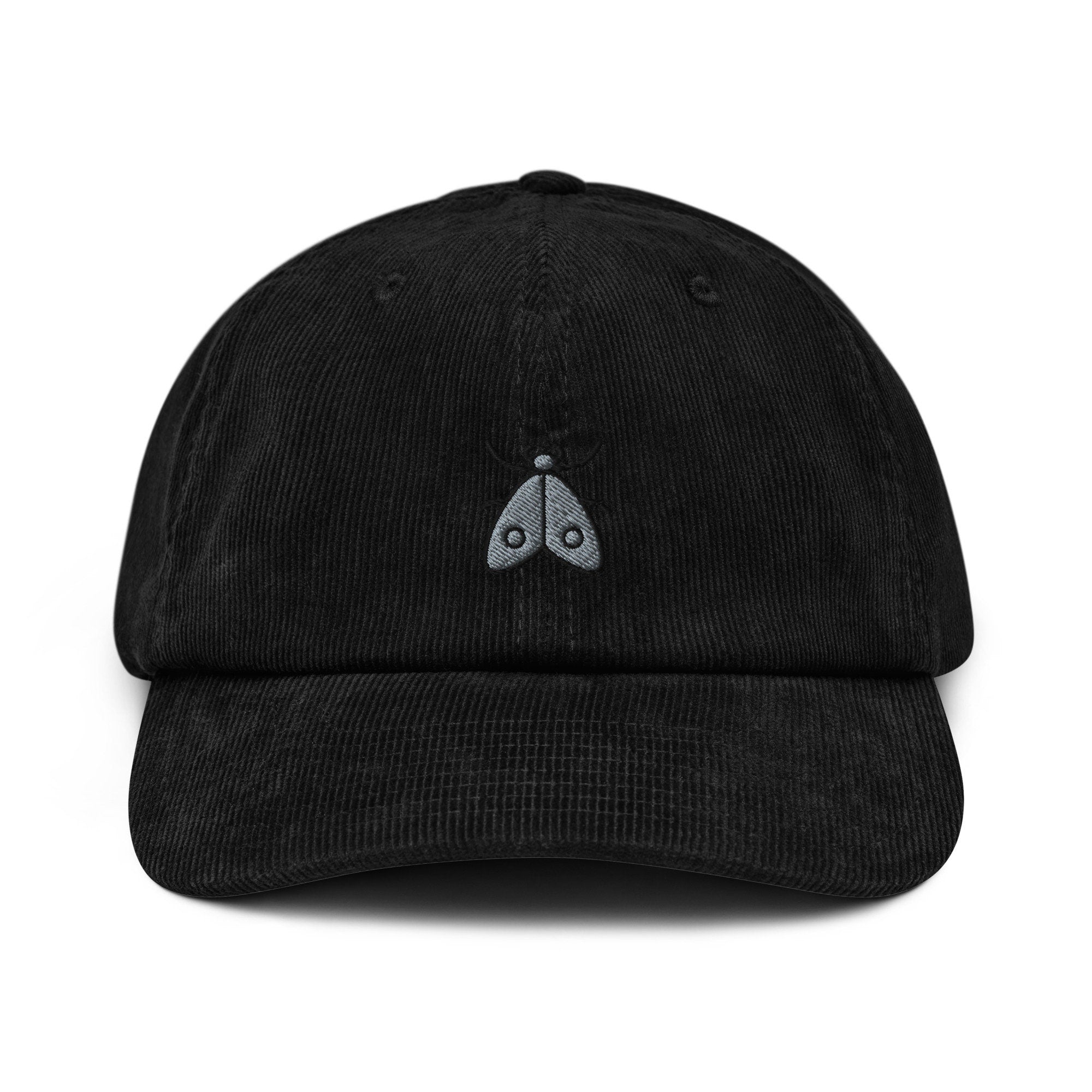 Moth Corduroy Hat, Handmade Embroidered Corduroy Dad Cap - Multiple Colors