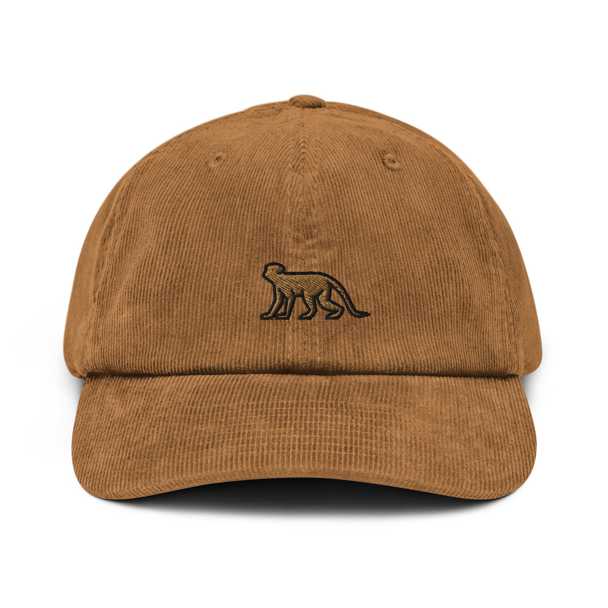 Monkey Corduroy Hat, Handmade Embroidered Corduroy Dad Cap - Multiple Colors