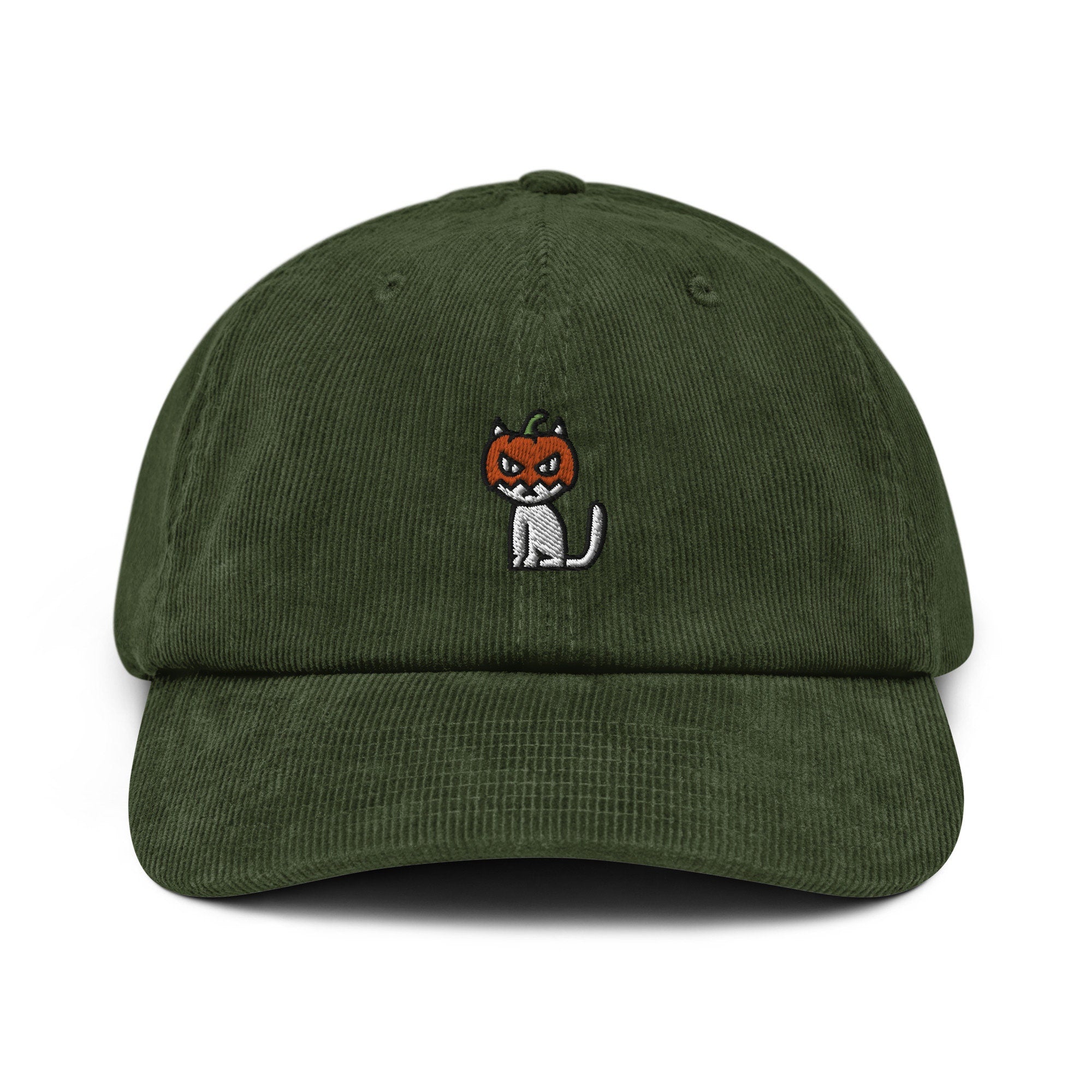 Halloween Cat Corduroy Hat, Handmade Embroidered Corduroy Dad Cap - Multiple Colors