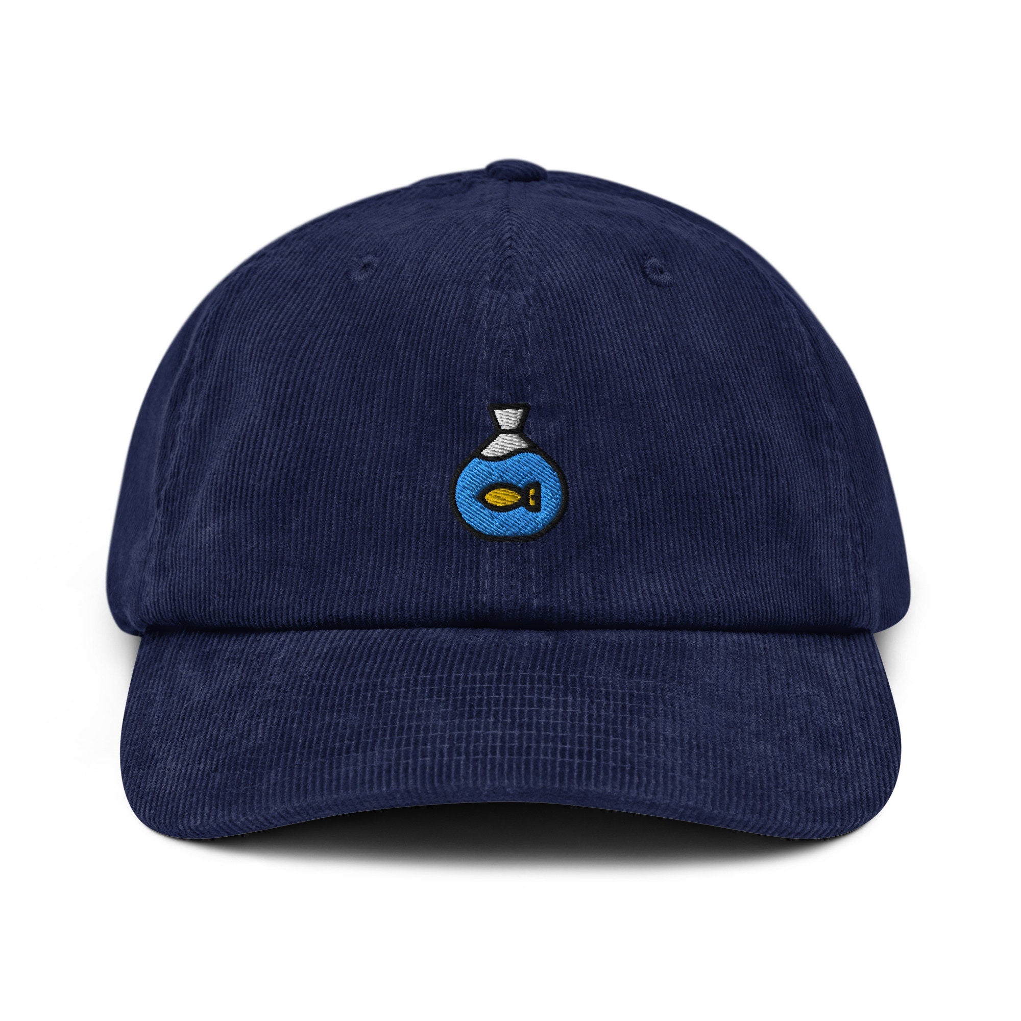 Goldfish Corduroy Hat, Pet Fish Handmade Embroidered Corduroy Dad Cap - Multiple Colors