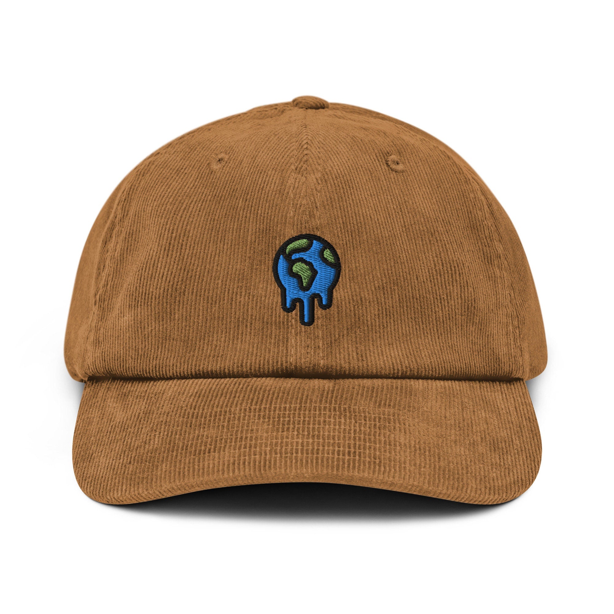 Global Warming Corduroy Hat, Handmade Embroidered Corduroy Dad Cap - Multiple Colors