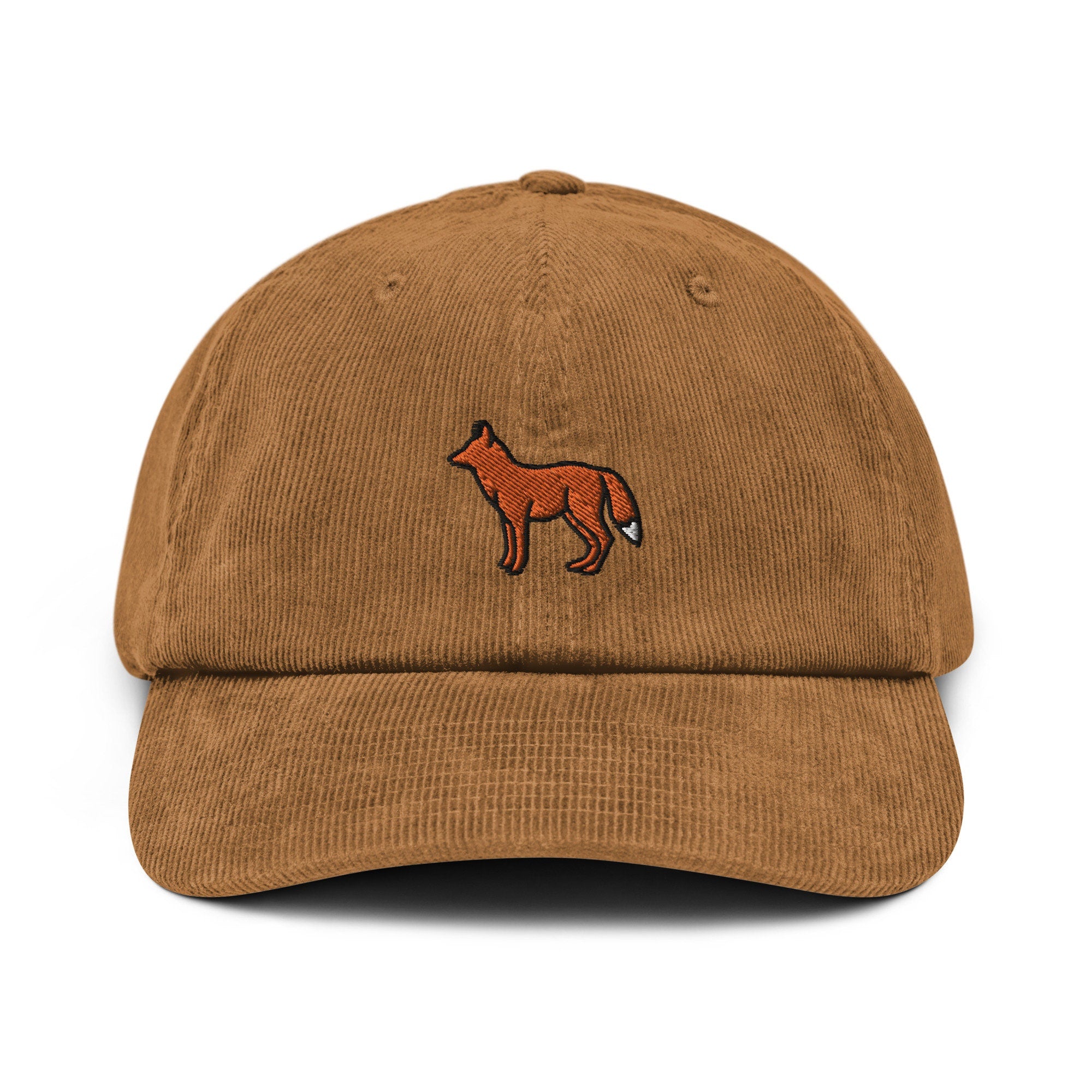 Fox Corduroy Hat, Handmade Embroidered Corduroy Dad Cap - Multiple Colors