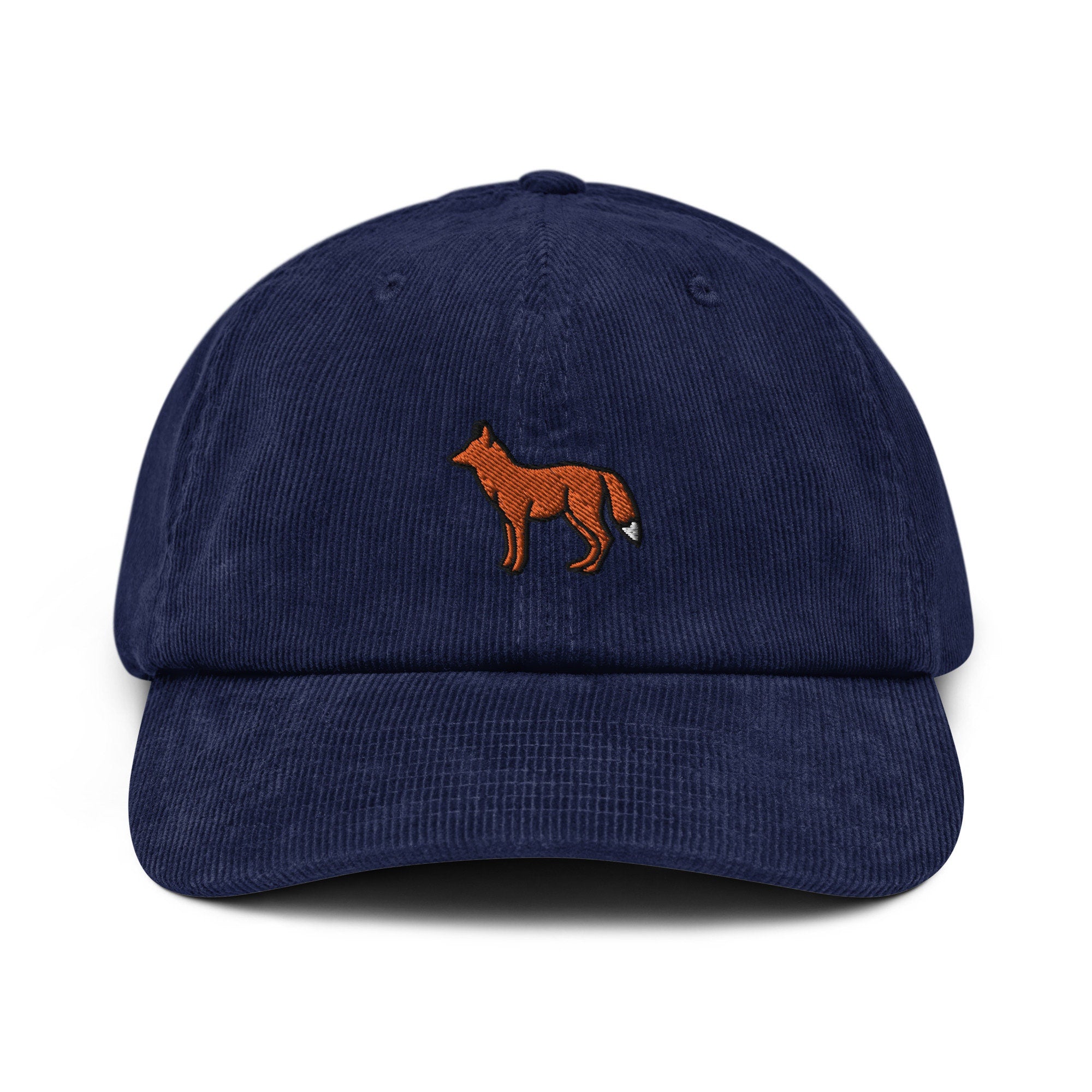 Fox Corduroy Hat, Handmade Embroidered Corduroy Dad Cap - Multiple Colors