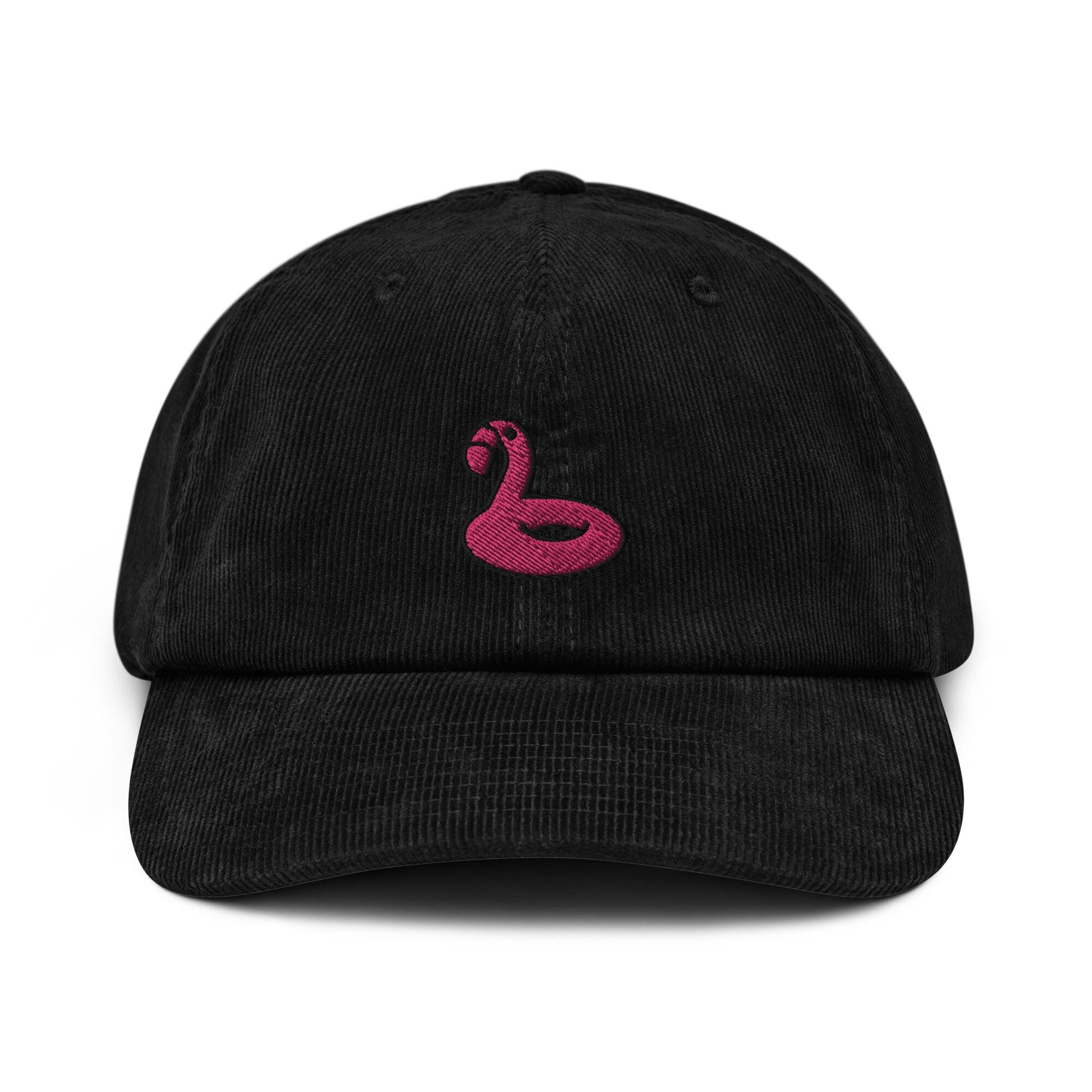 Flamingo Corduroy Hat, Pool Float Handmade Embroidered Corduroy Dad Cap - Multiple Colors