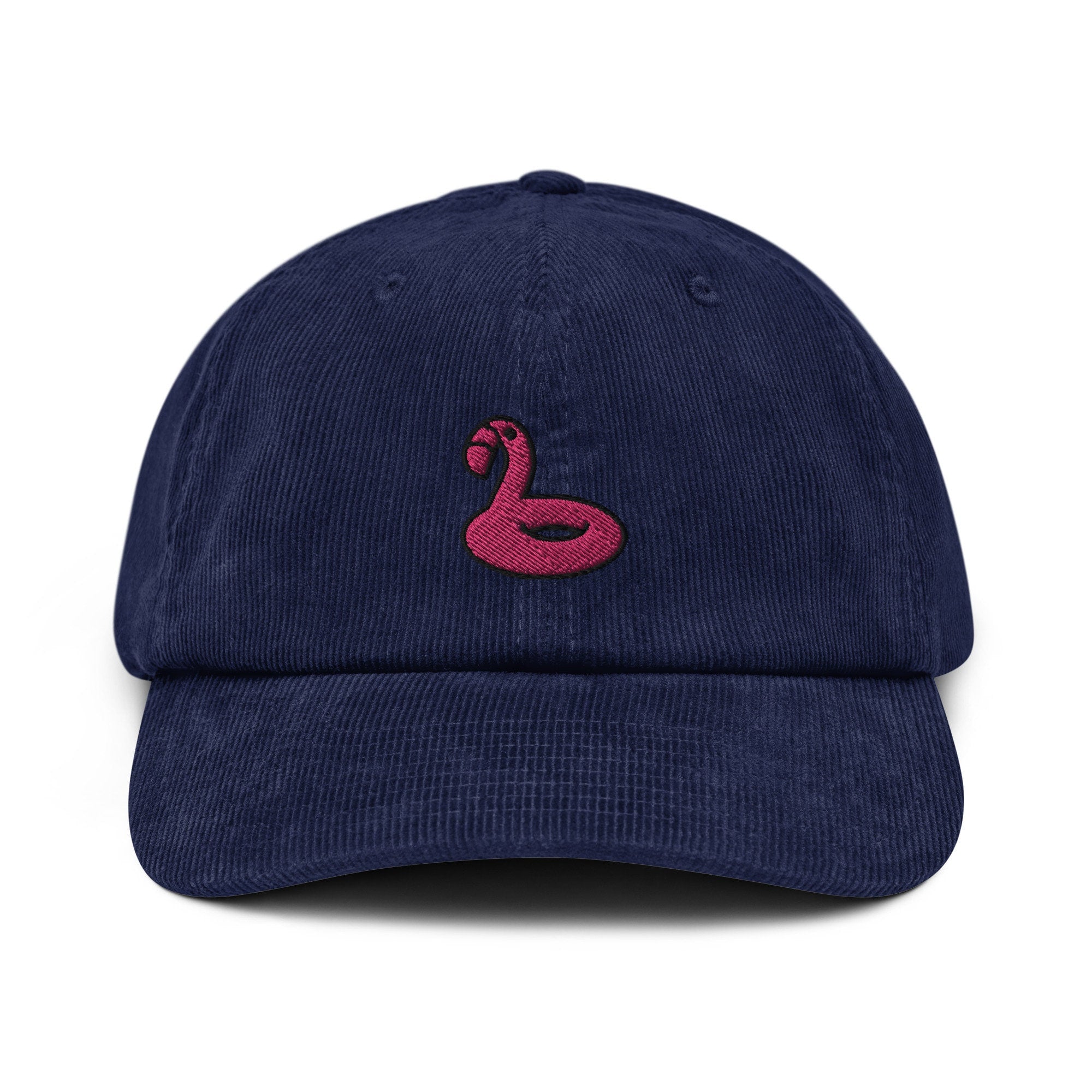 Flamingo Corduroy Hat, Pool Float Handmade Embroidered Corduroy Dad Cap - Multiple Colors