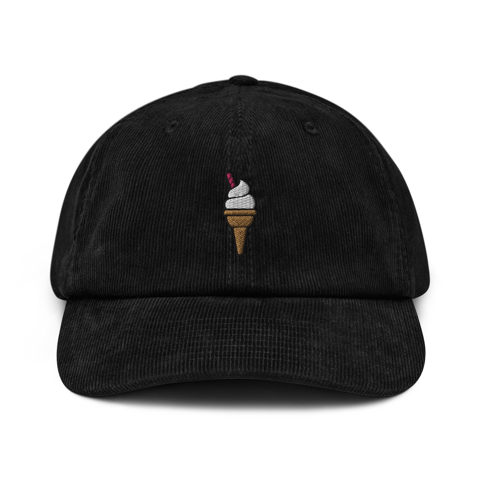 Ice Cream Cone Corduroy Hat, Handmade Embroidered Corduroy Dad Cap - Multiple Colors