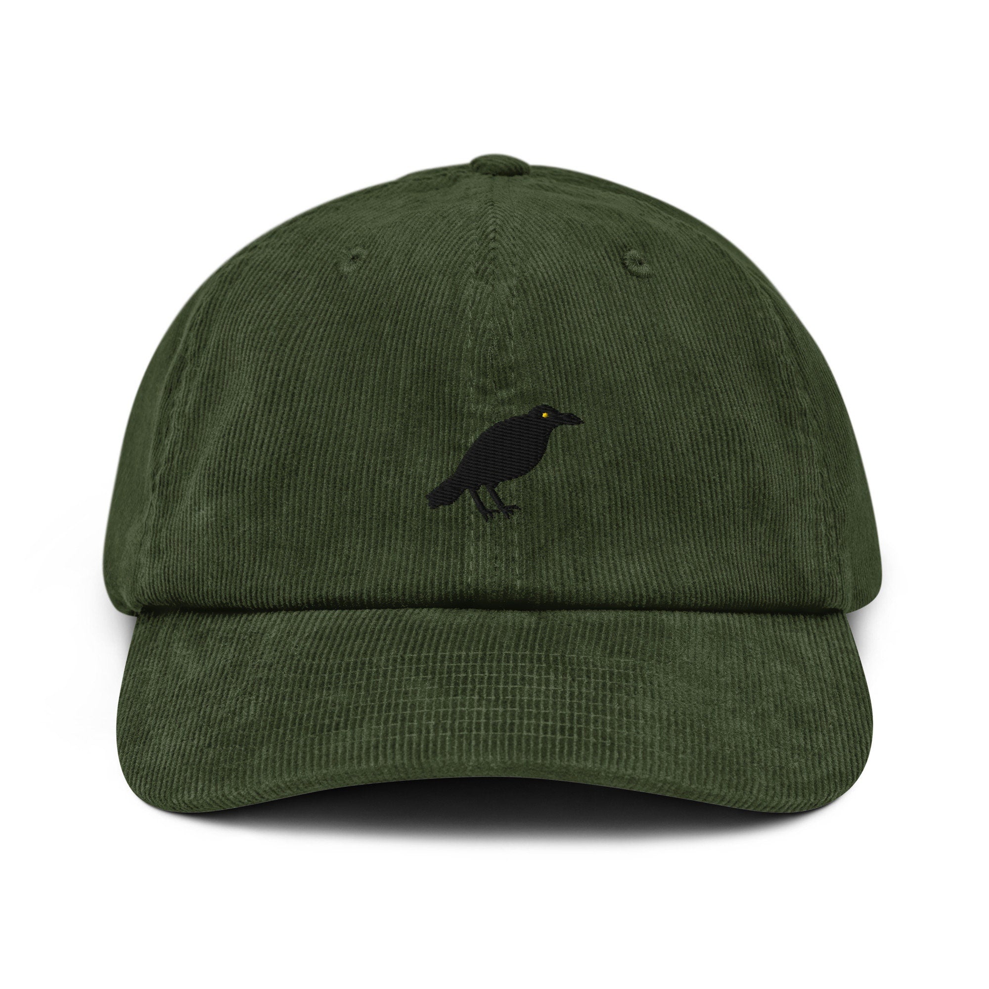 Crow Corduroy Hat, Handmade Embroidered Corduroy Dad Cap - Multiple Colors