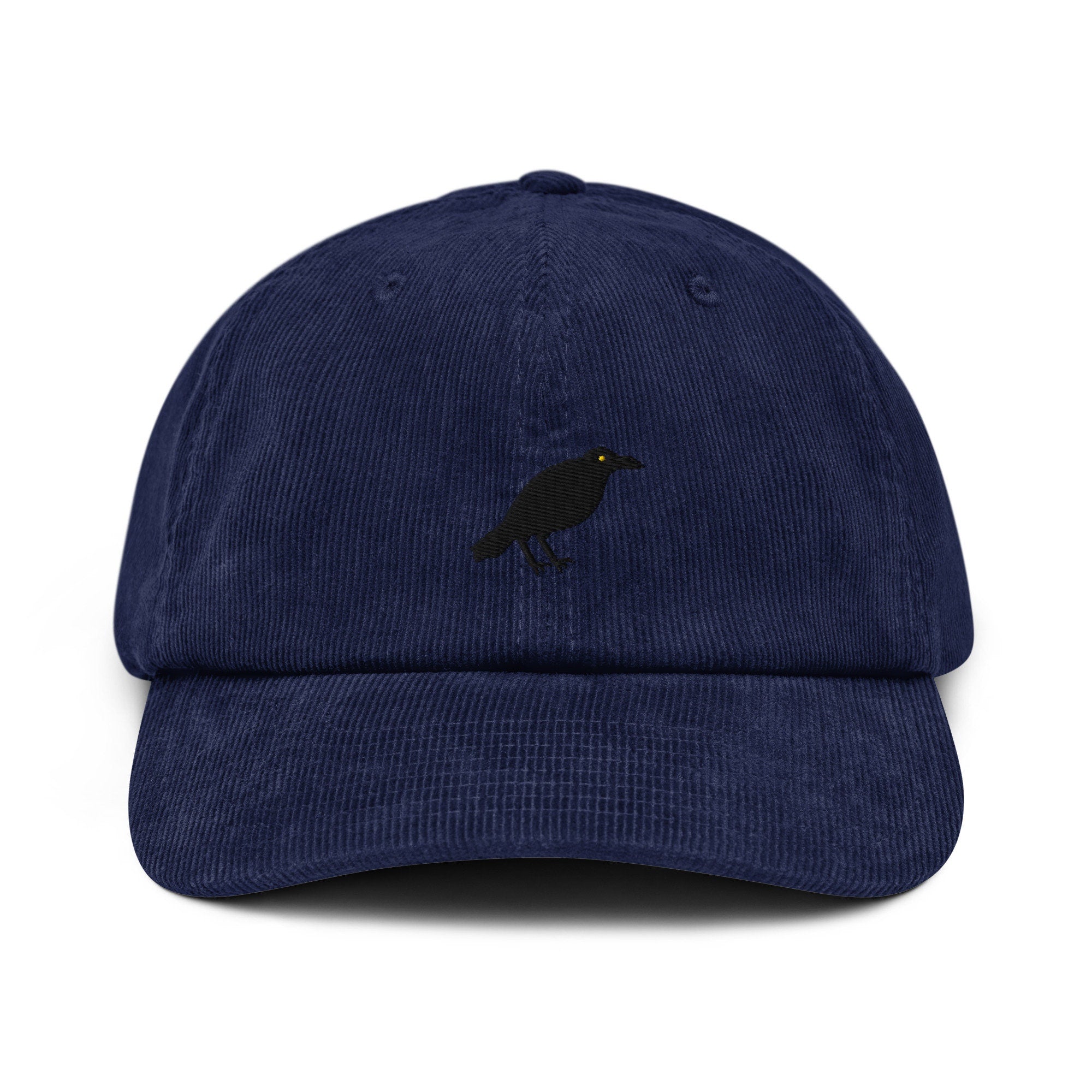 Crow Corduroy Hat, Handmade Embroidered Corduroy Dad Cap - Multiple Colors