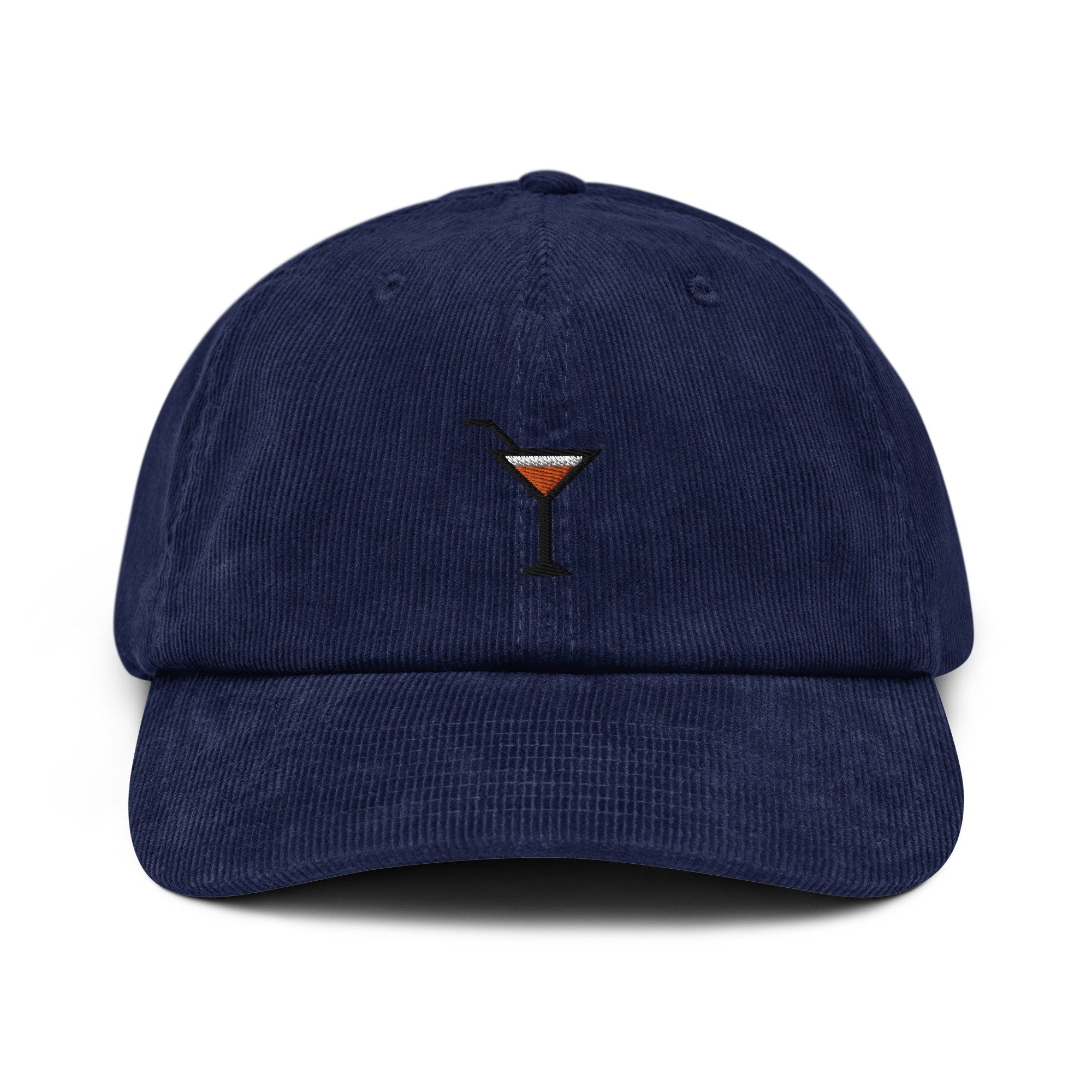 Cocktail Corduroy Hat, Handmade Embroidered Corduroy Dad Cap - Multiple Colors