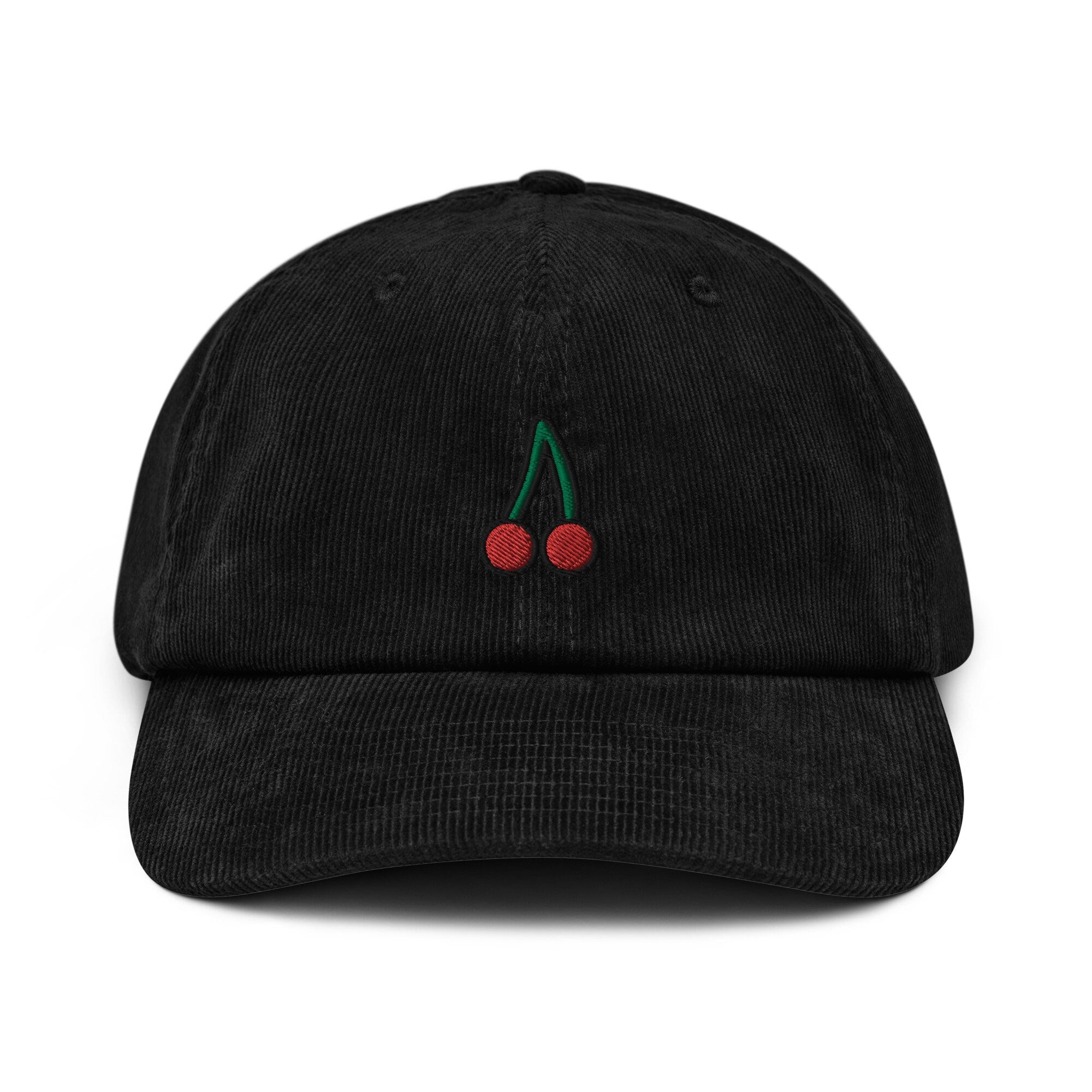 Cherries Corduroy Hat, Handmade Embroidered Corduroy Dad Cap - Multiple Colors