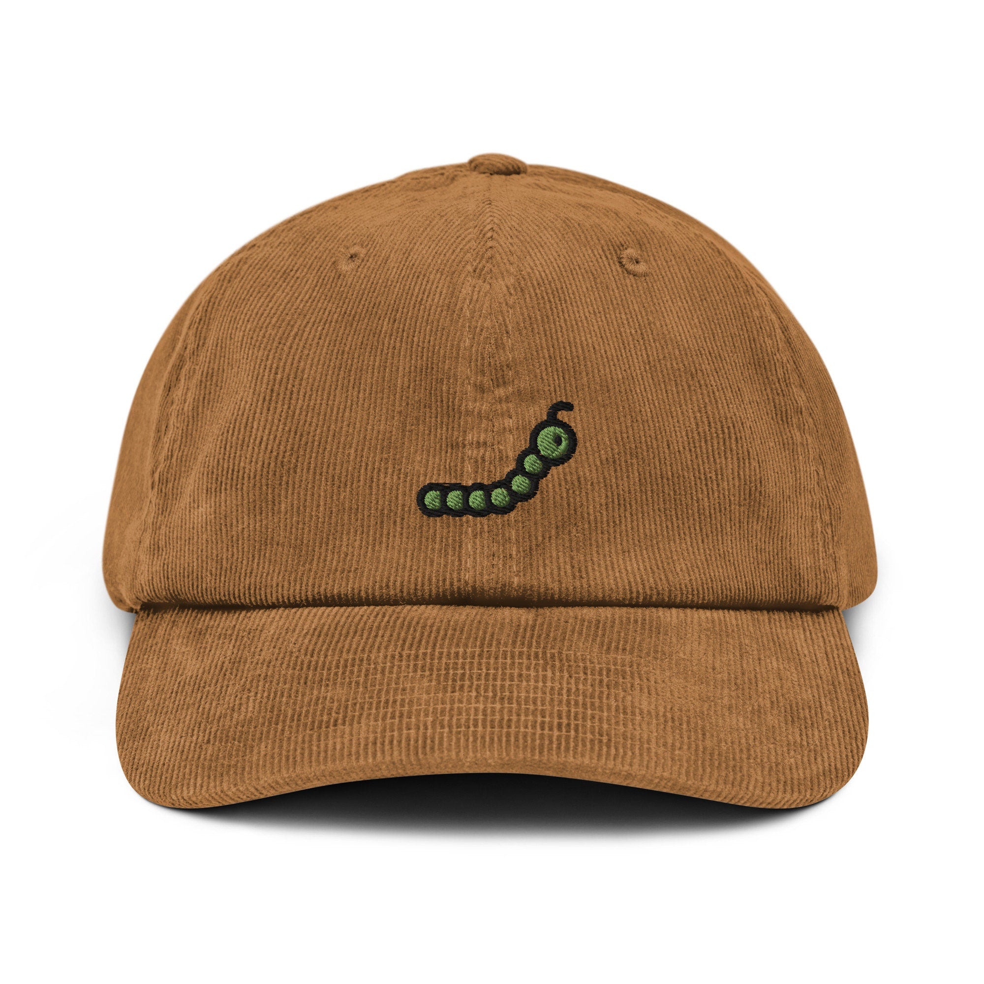 Caterpillar Corduroy Hat, Handmade Embroidered Corduroy Dad Cap - Multiple Colors