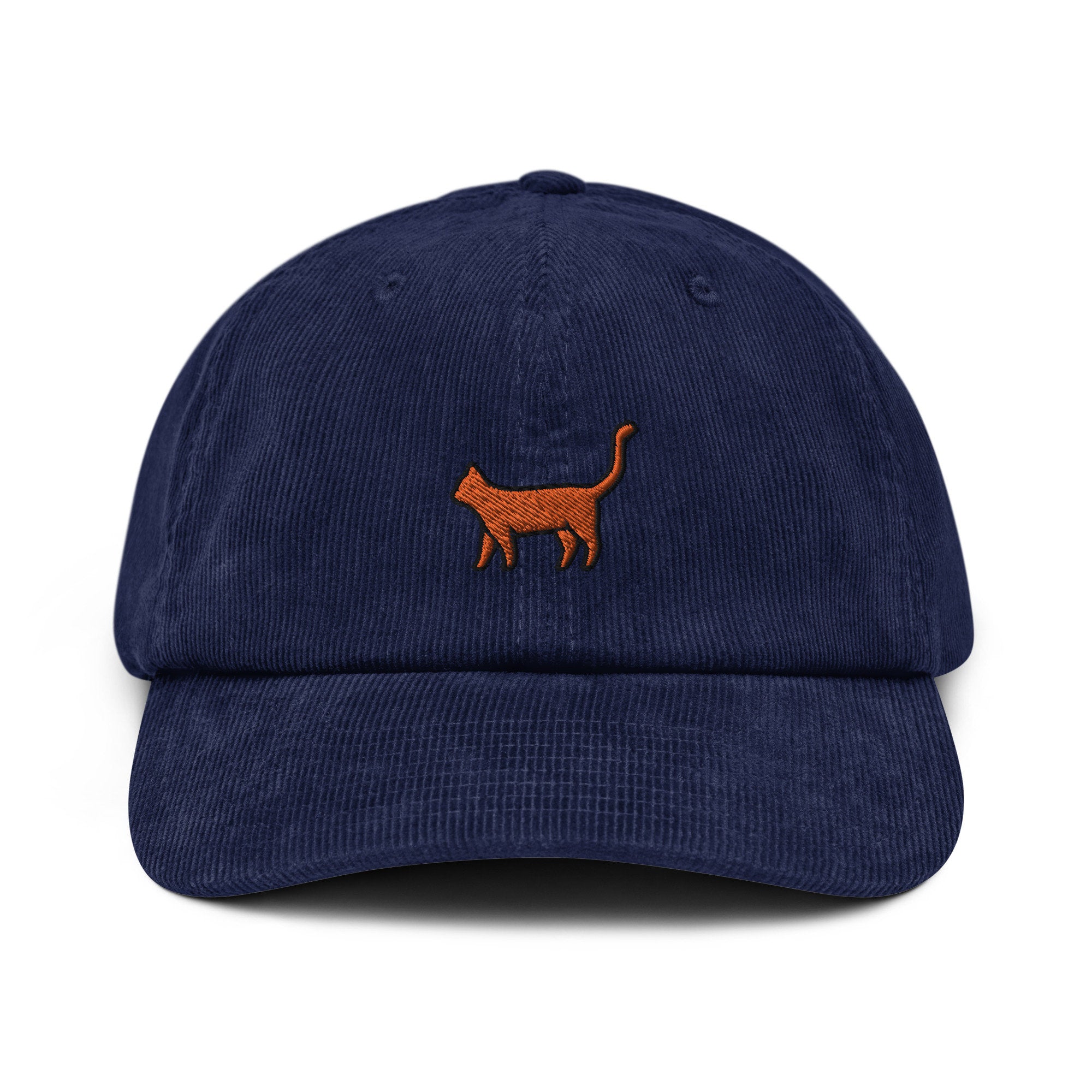 Orange Cat Corduroy Hat, Handmade Embroidered Corduroy Dad Cap - Multiple Colors