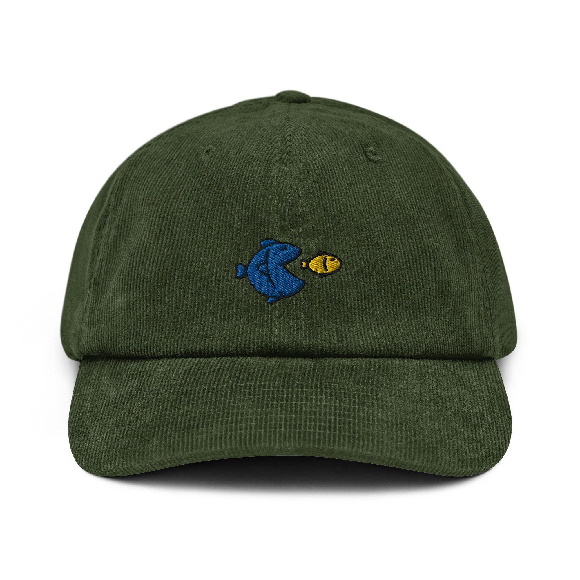 Capitalism Fish Corduroy Hat, Handmade Embroidered Corduroy Dad Cap - Multiple Colors