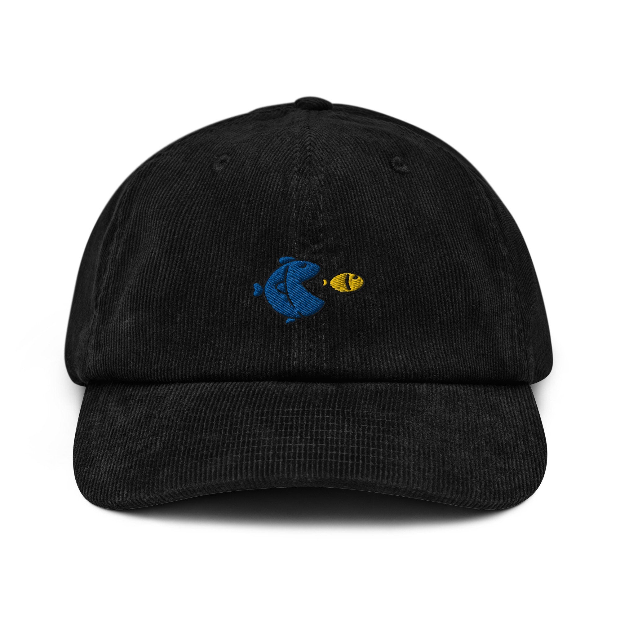 Capitalism Fish Corduroy Hat, Handmade Embroidered Corduroy Dad Cap - Multiple Colors