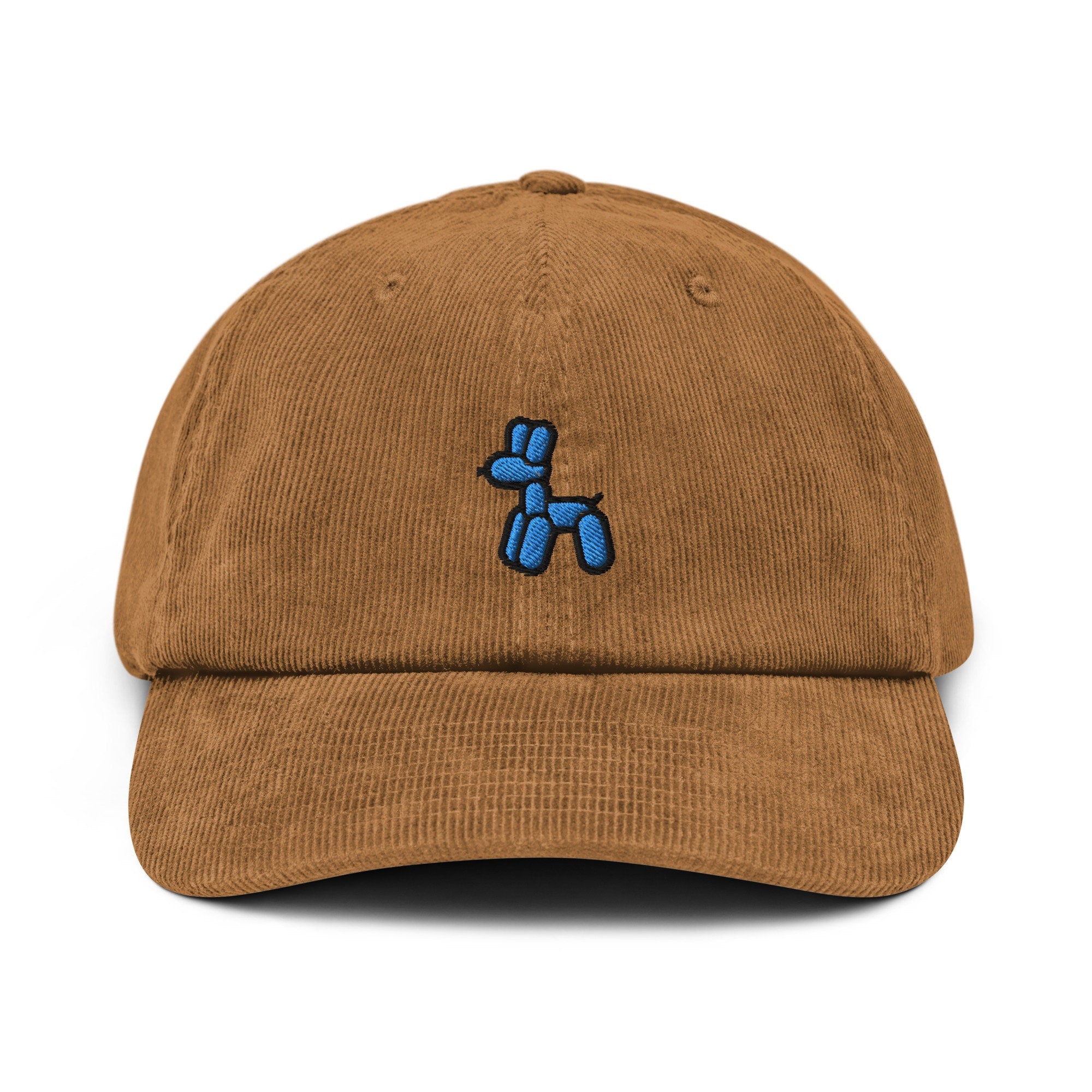 Balloon Dog Corduroy Hat, Handmade Embroidered Corduroy Dad Cap - Multiple Colors