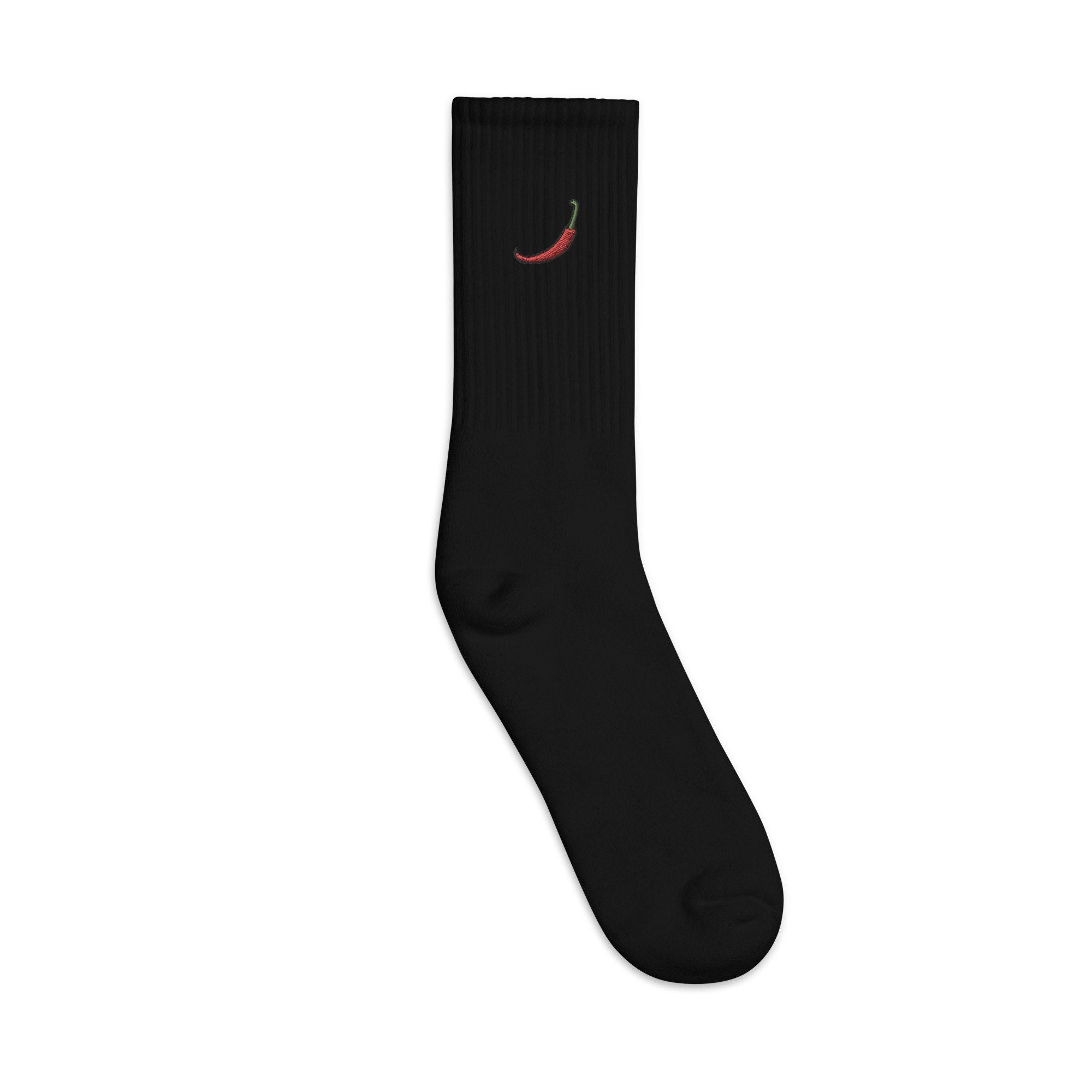 Chili Pepper Embroidered Socks, Premium Embroidered Socks, Long Socks Gift - Multiple Colors