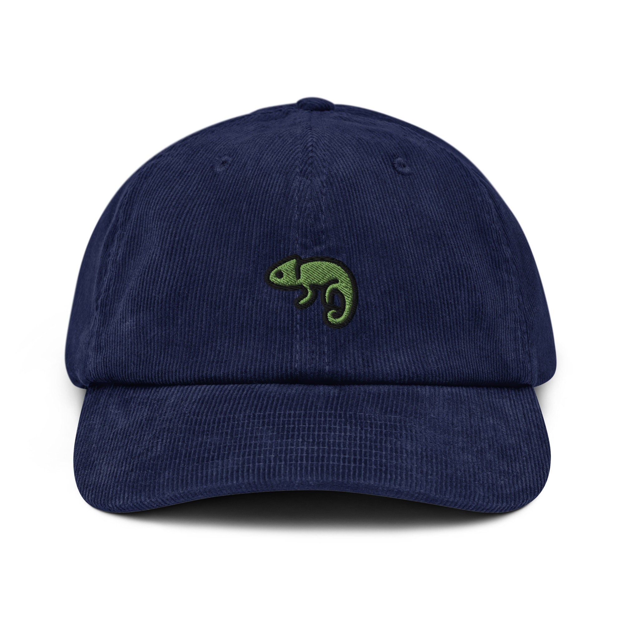 Camelion Embroidered Corduroy Hat, Handmade Lizard Cap Embroidery, Green Chameleon Embroidered Cap - Multiple Colors