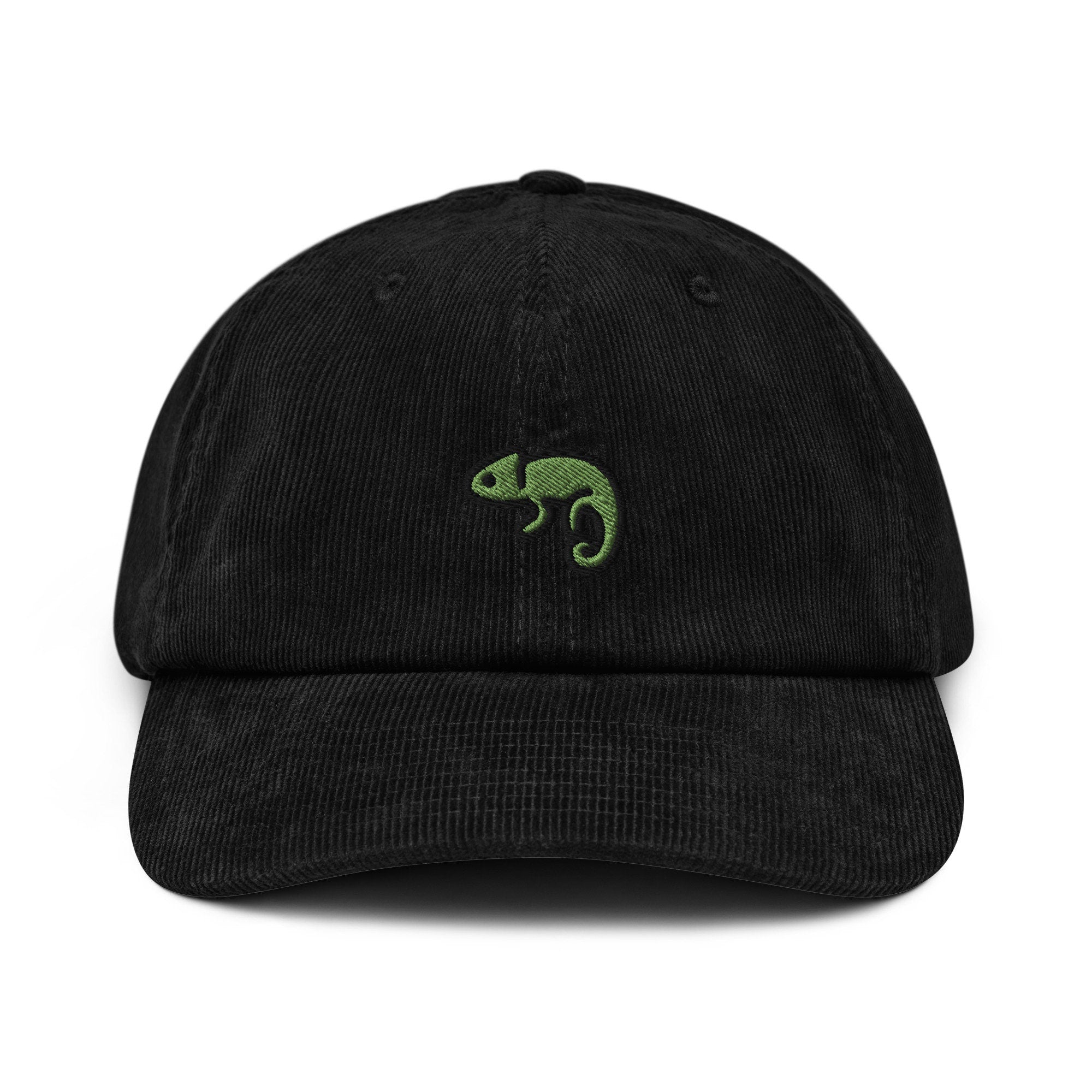 Camelion Embroidered Corduroy Hat, Handmade Lizard Cap Embroidery, Green Chameleon Embroidered Cap - Multiple Colors