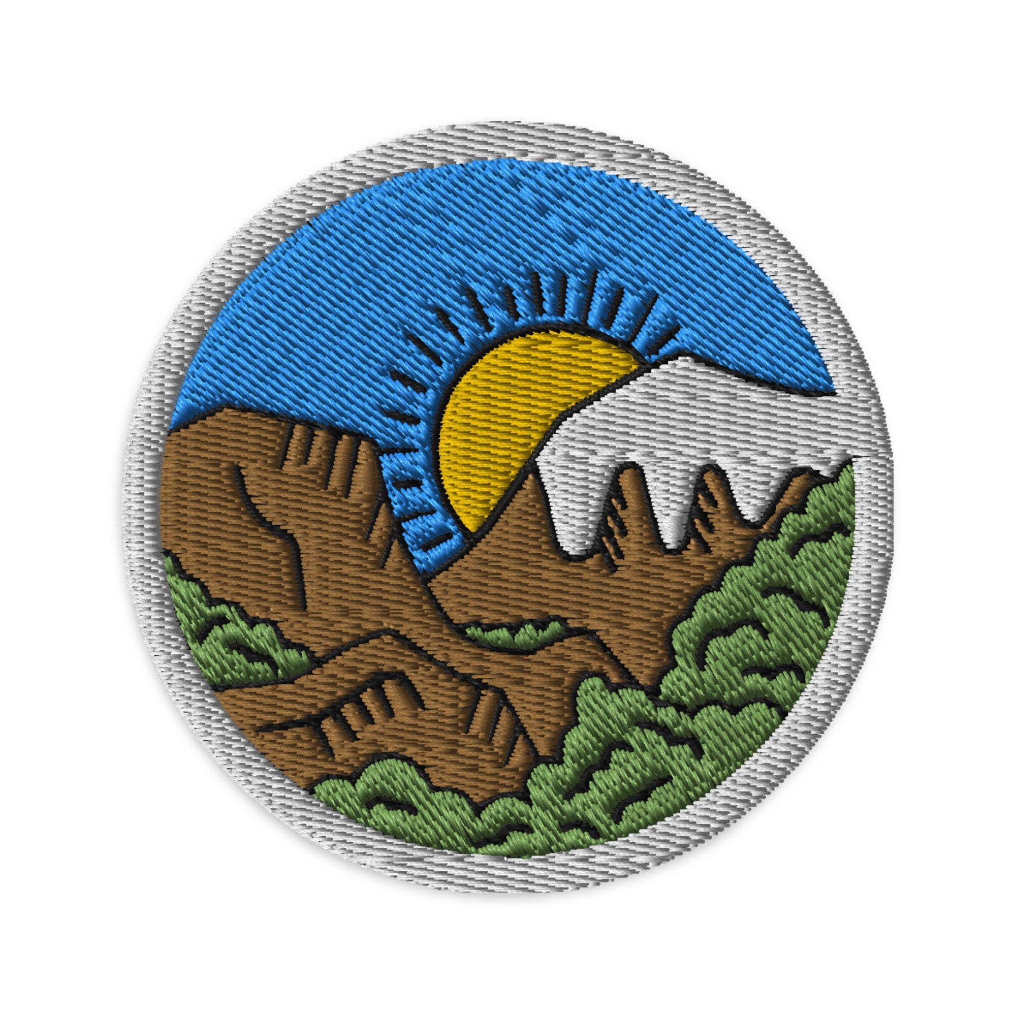 Mountain Range Embroidered Patch, Nature Sunrise Hiking Iron on Patch, Sew on Camping Patch, 3" Wildlife Embroidered Patch