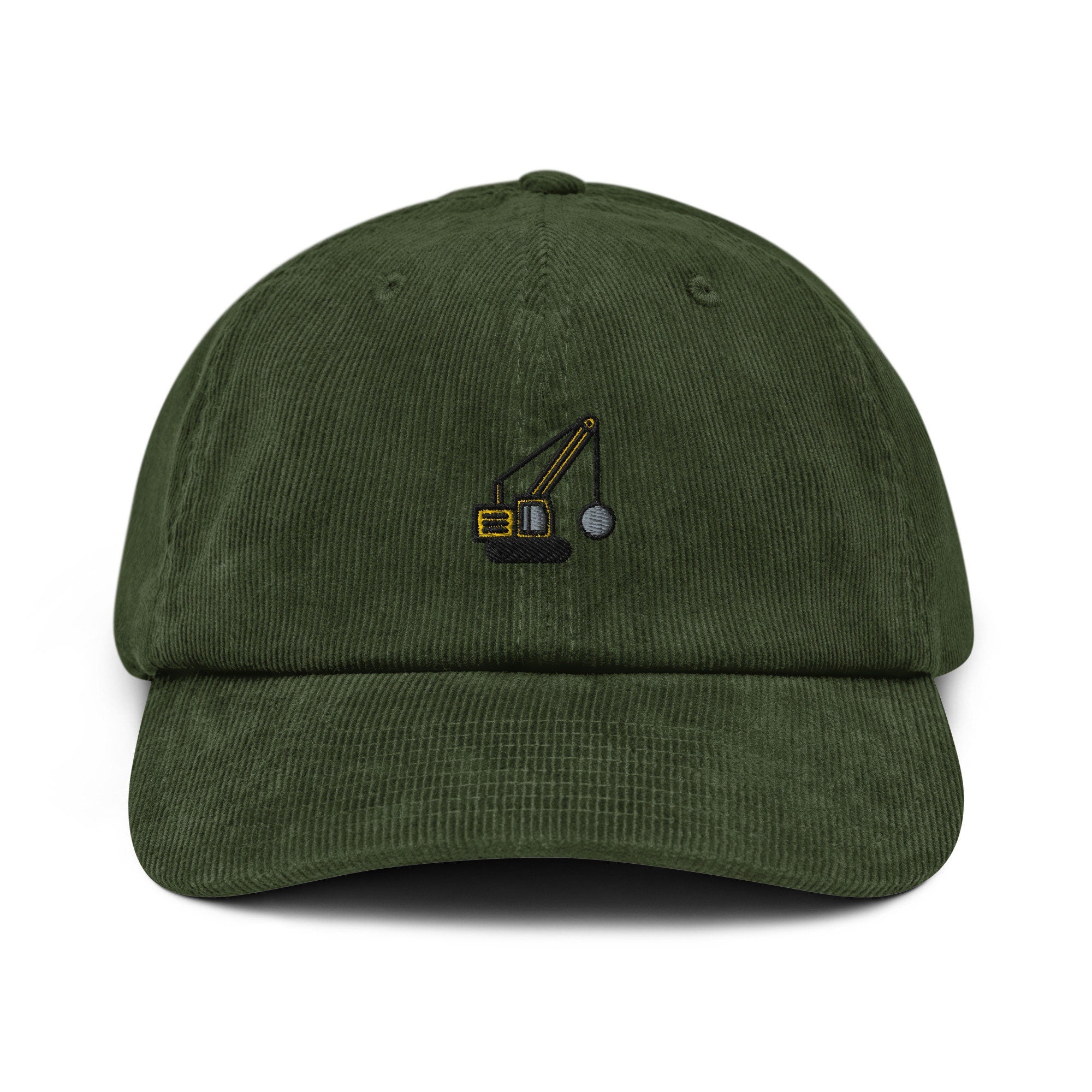 Wrecking Ball Corduroy Hat, Handmade Embroidered Corduroy Dad Cap, Construction Worker - Multiple Colors
