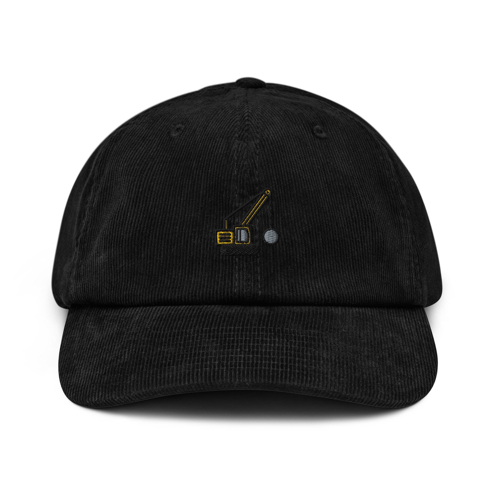Wrecking Ball Corduroy Hat, Handmade Embroidered Corduroy Dad Cap, Construction Worker - Multiple Colors