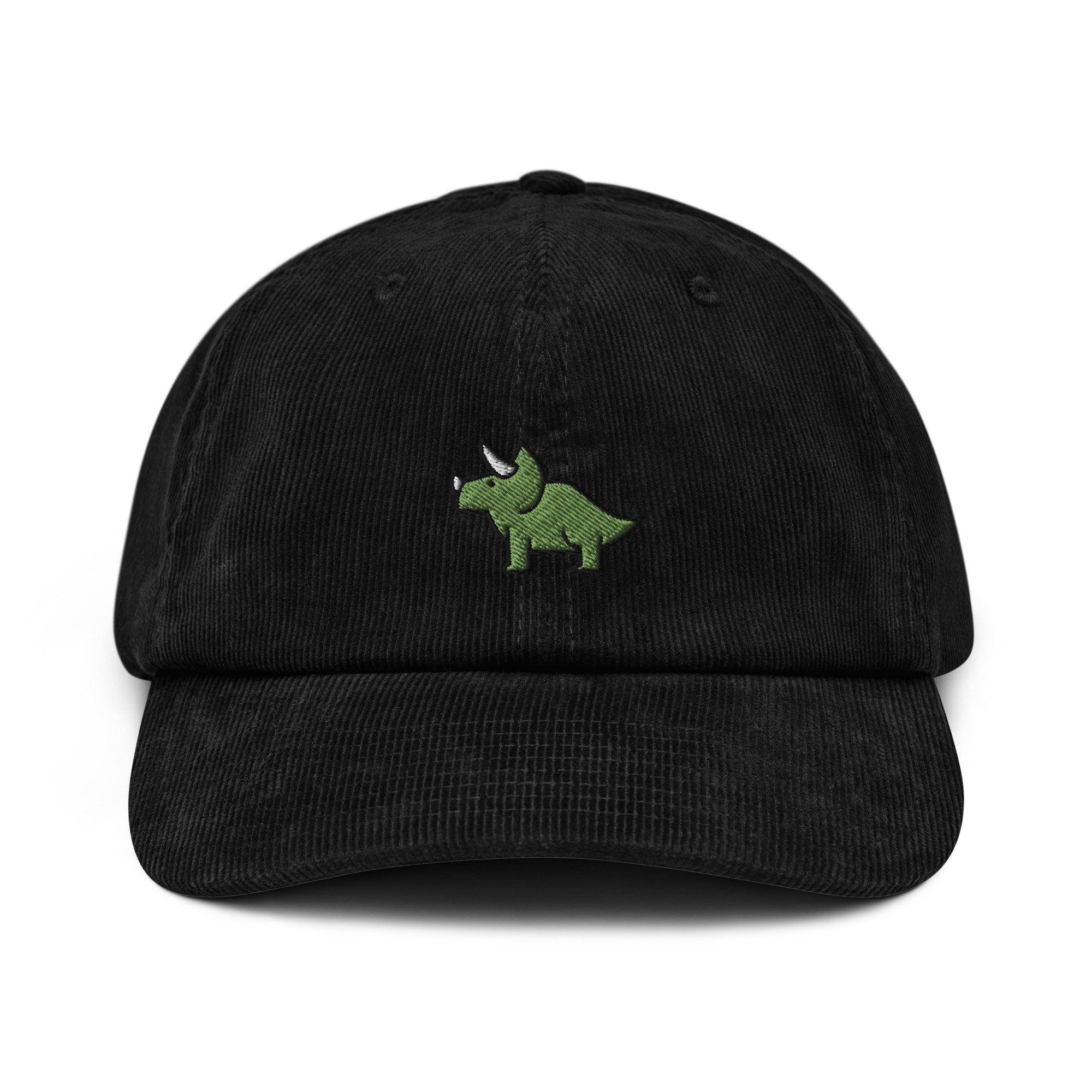 Triceratops Corduroy Hat, Handmade Embroidered Corduroy Dad Cap - Multiple Colors