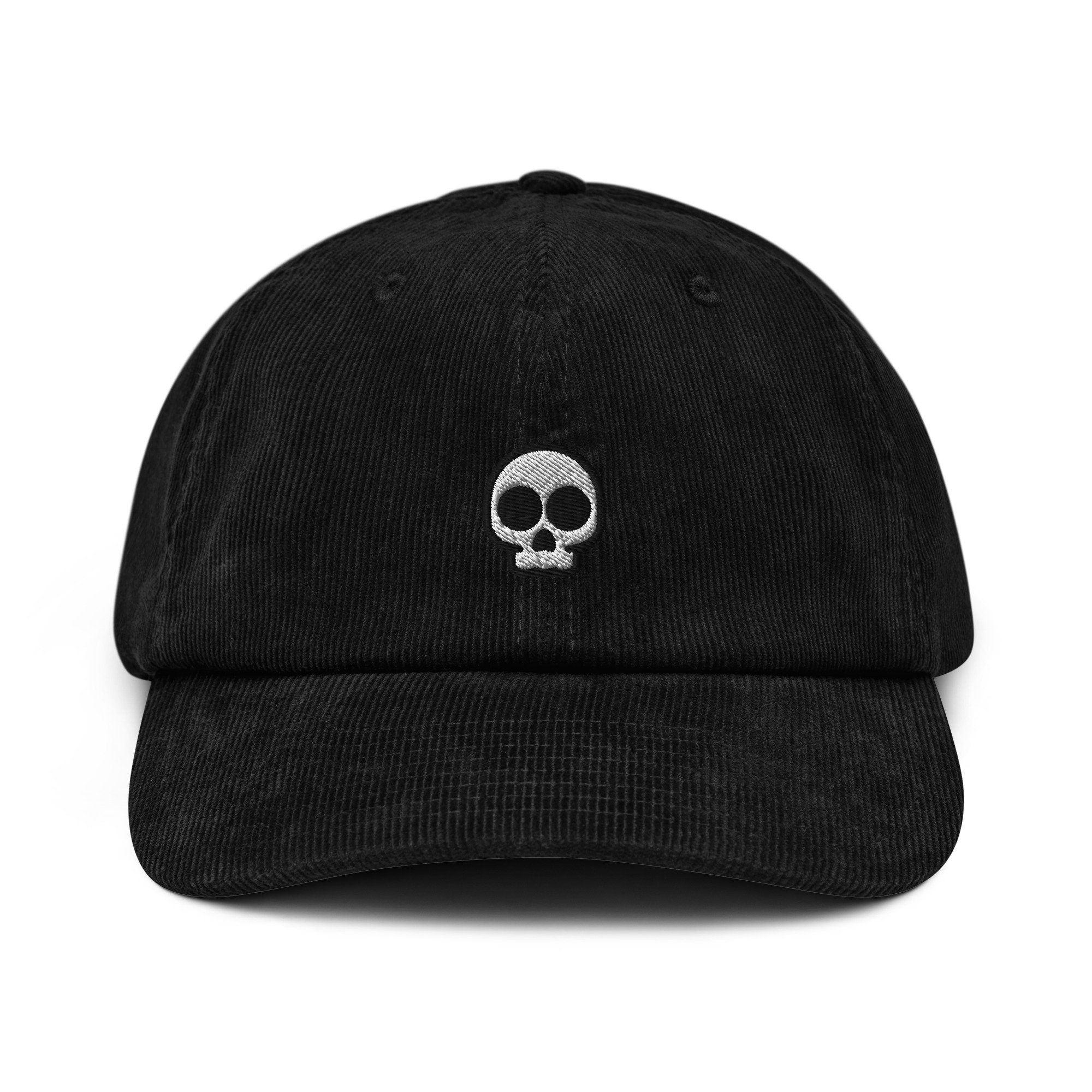 Skull Corduroy Hat, Handmade Embroidered Corduroy Dad Cap - Multiple Colors