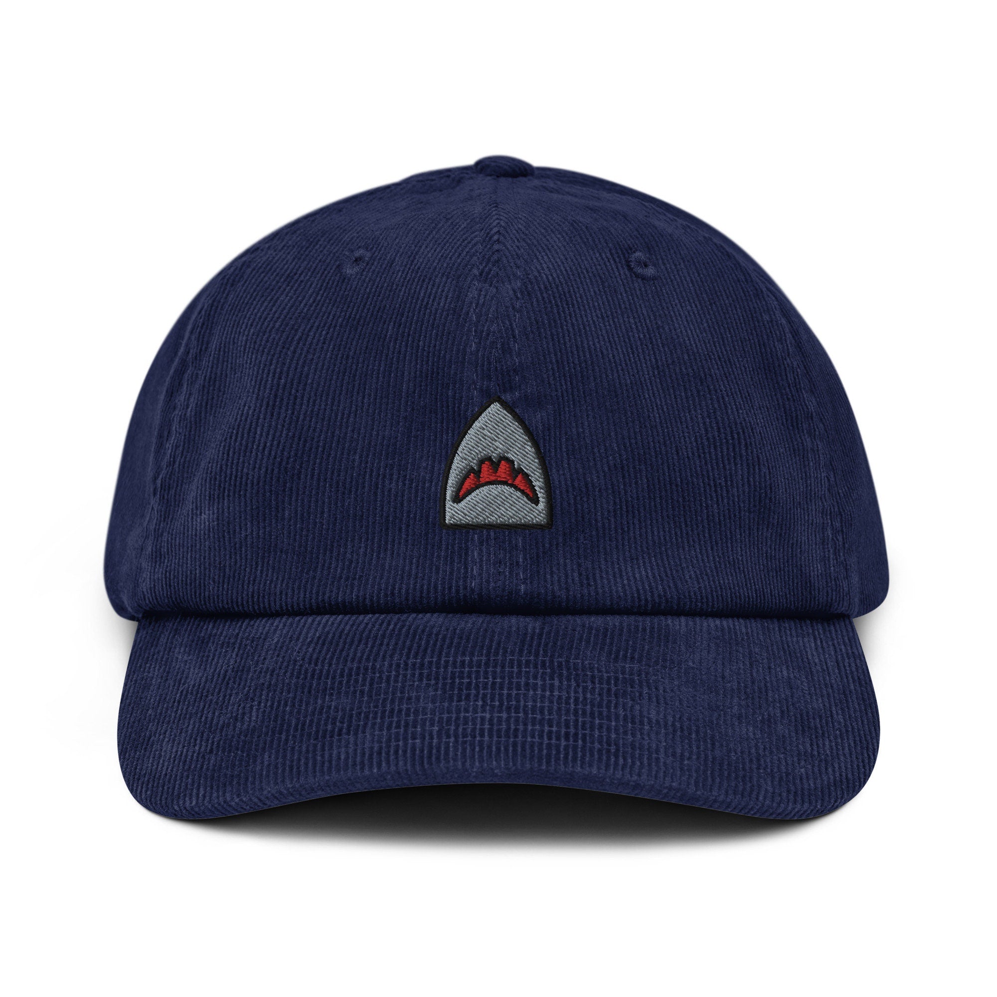 Shark Face Corduroy Hat, Handmade Embroidered Corduroy Dad Cap - Multiple Colors