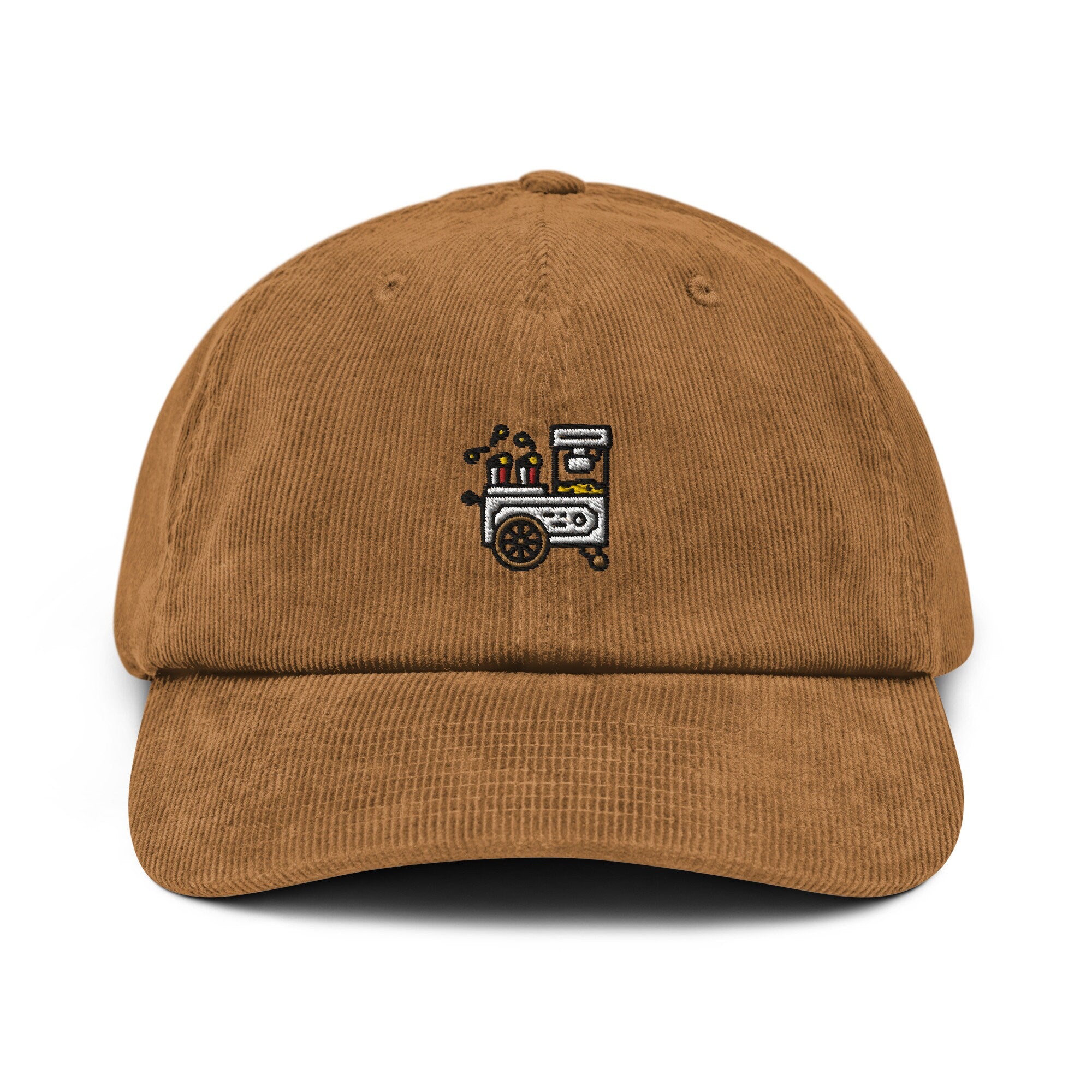 Popcorn Cart Corduroy Hat, Handmade Embroidered Corduroy Dad Cap - Multiple Colors