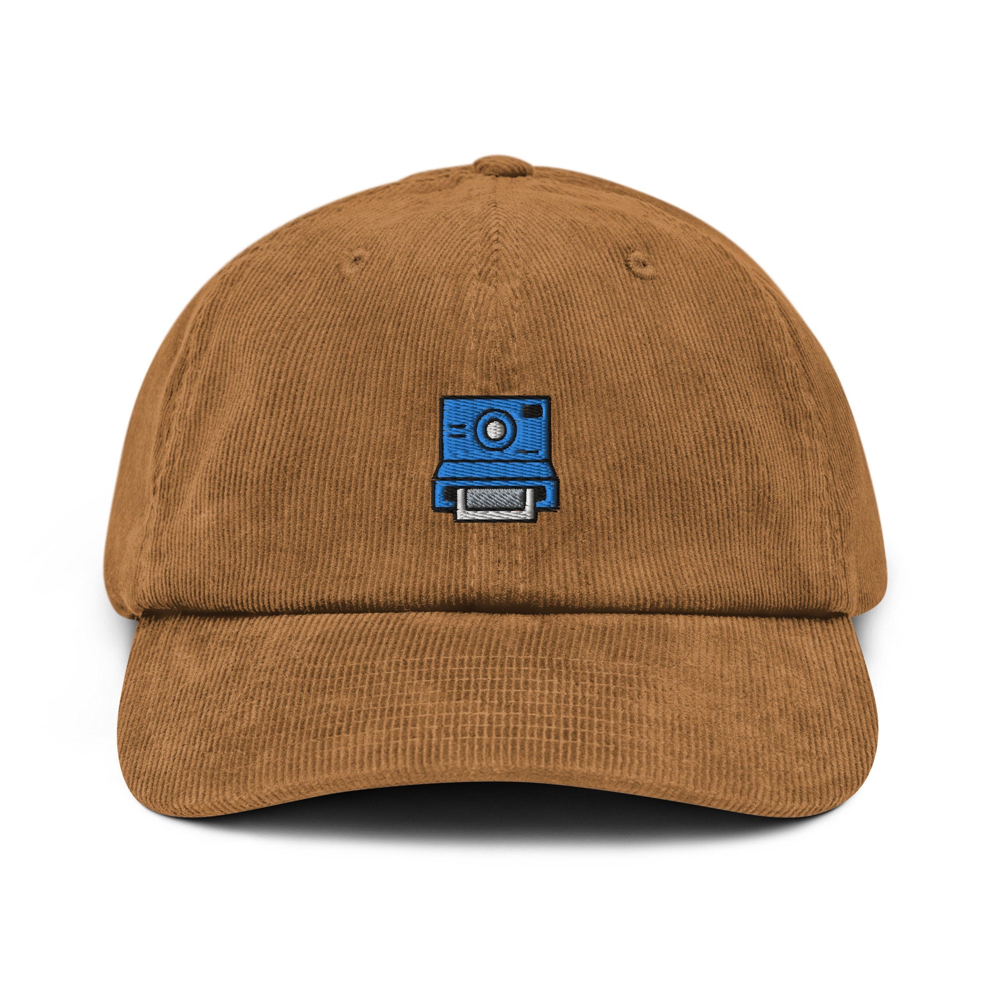 Camera Corduroy Hat, Handmade Embroidered Corduroy Dad Cap - Multiple Colors