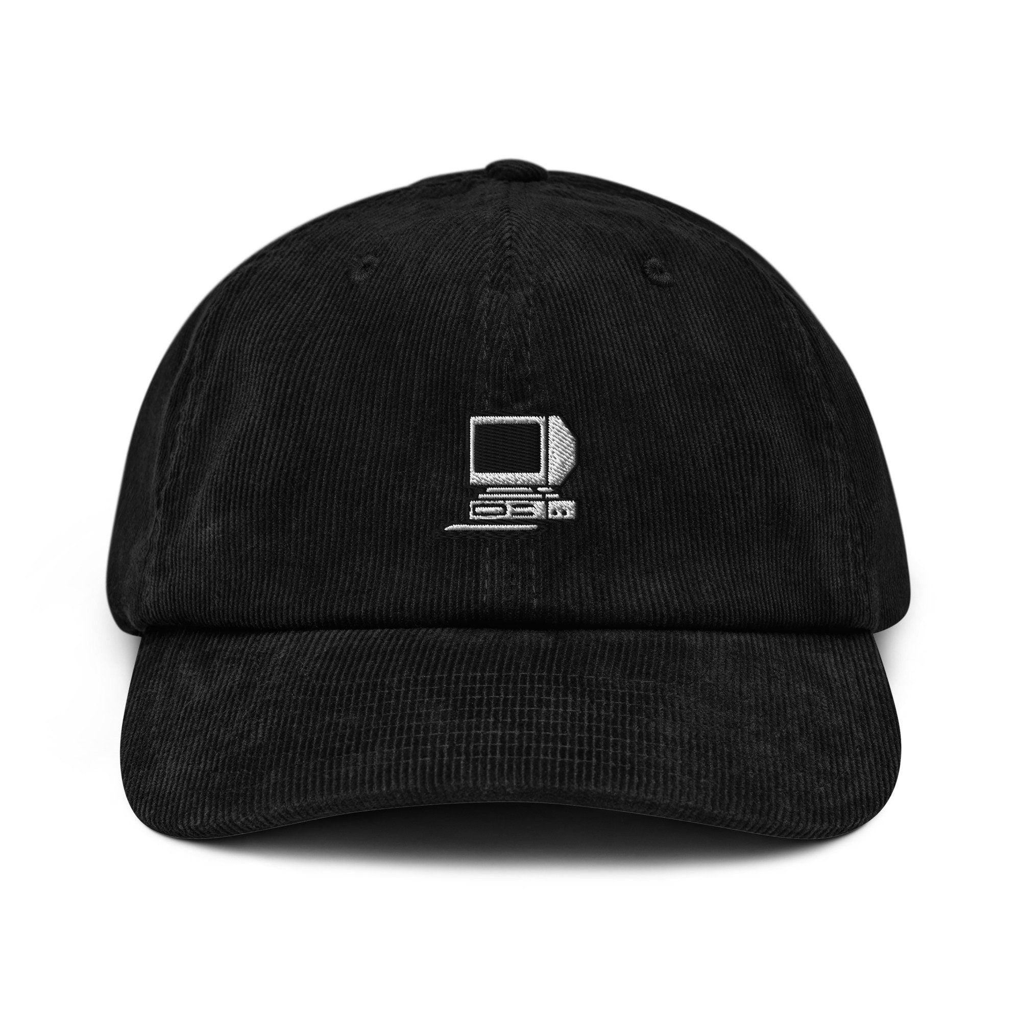 Vintage Computer Corduroy Hat, Handmade Embroidered Corduroy Dad Cap